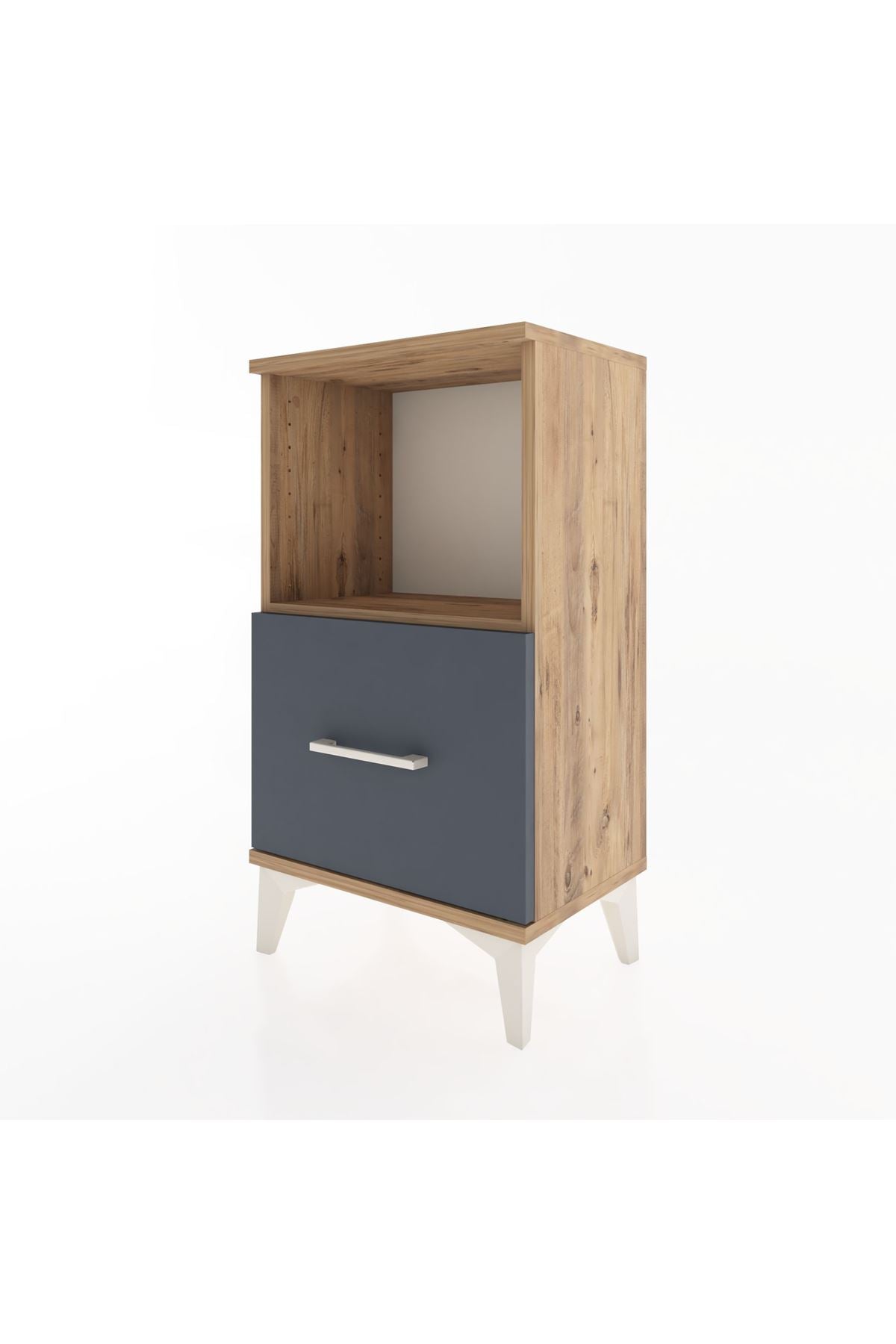 Arges Komodin Tek Raflı Tek Çekmeceli 44x30x80 Çam-Antrasit