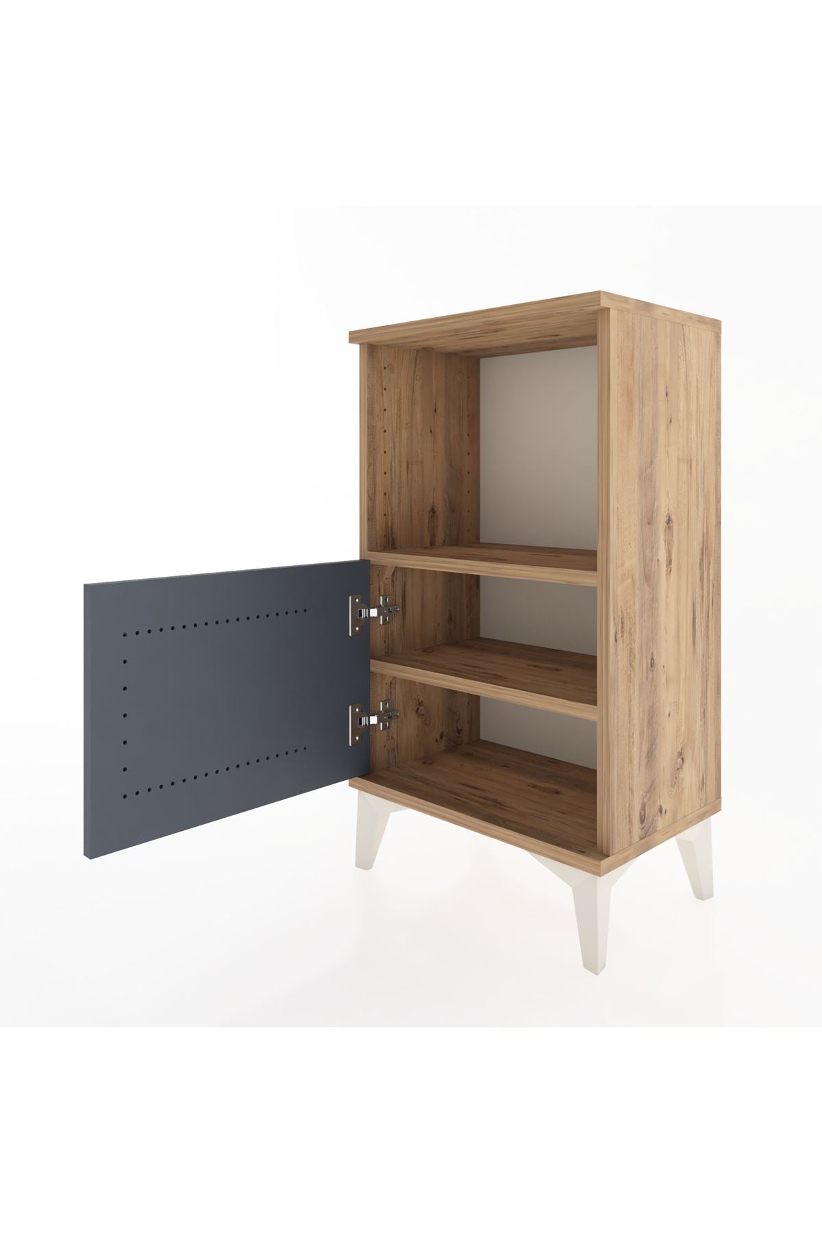 Arges Komodin 2 Raflı Tek Kapaklı 44x30x80 Çam-Antrasit