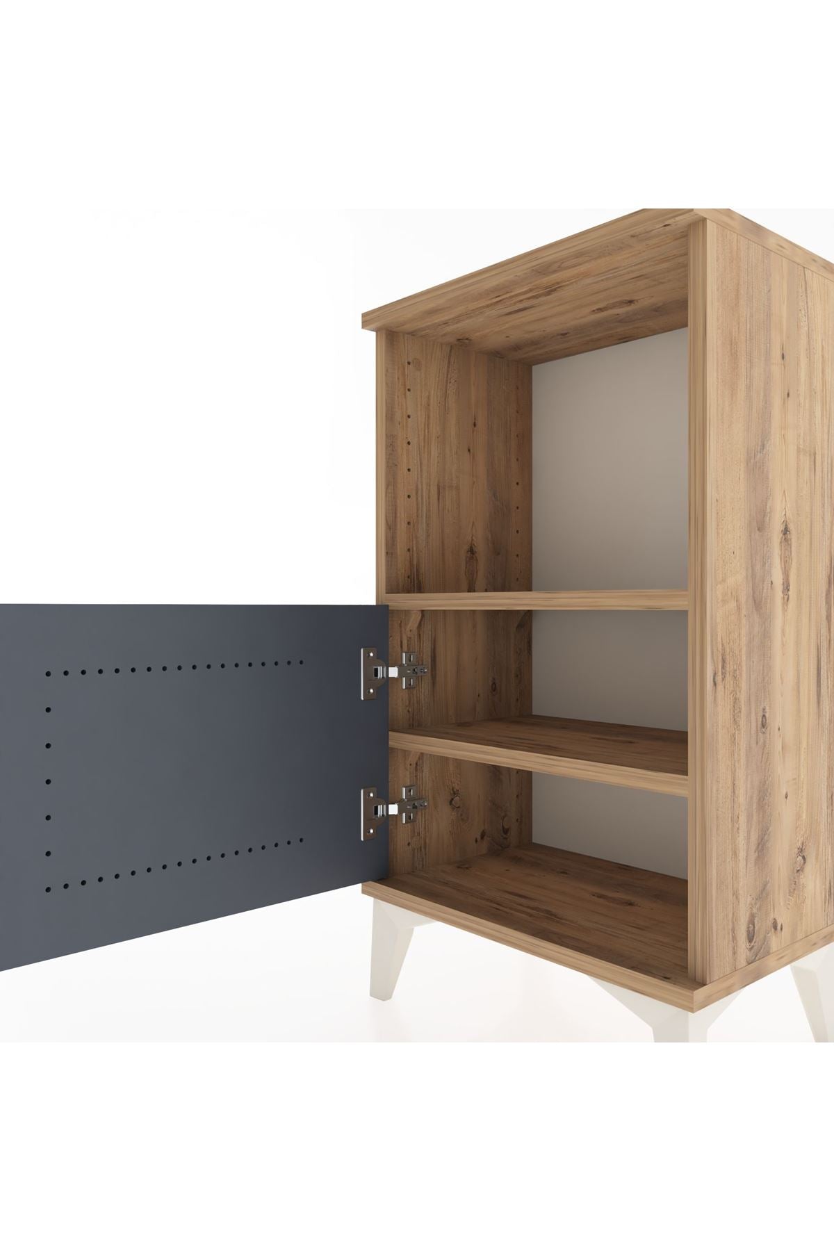 Arges Komodin 2 Raflı Tek Kapaklı 44x30x80 Çam-Antrasit