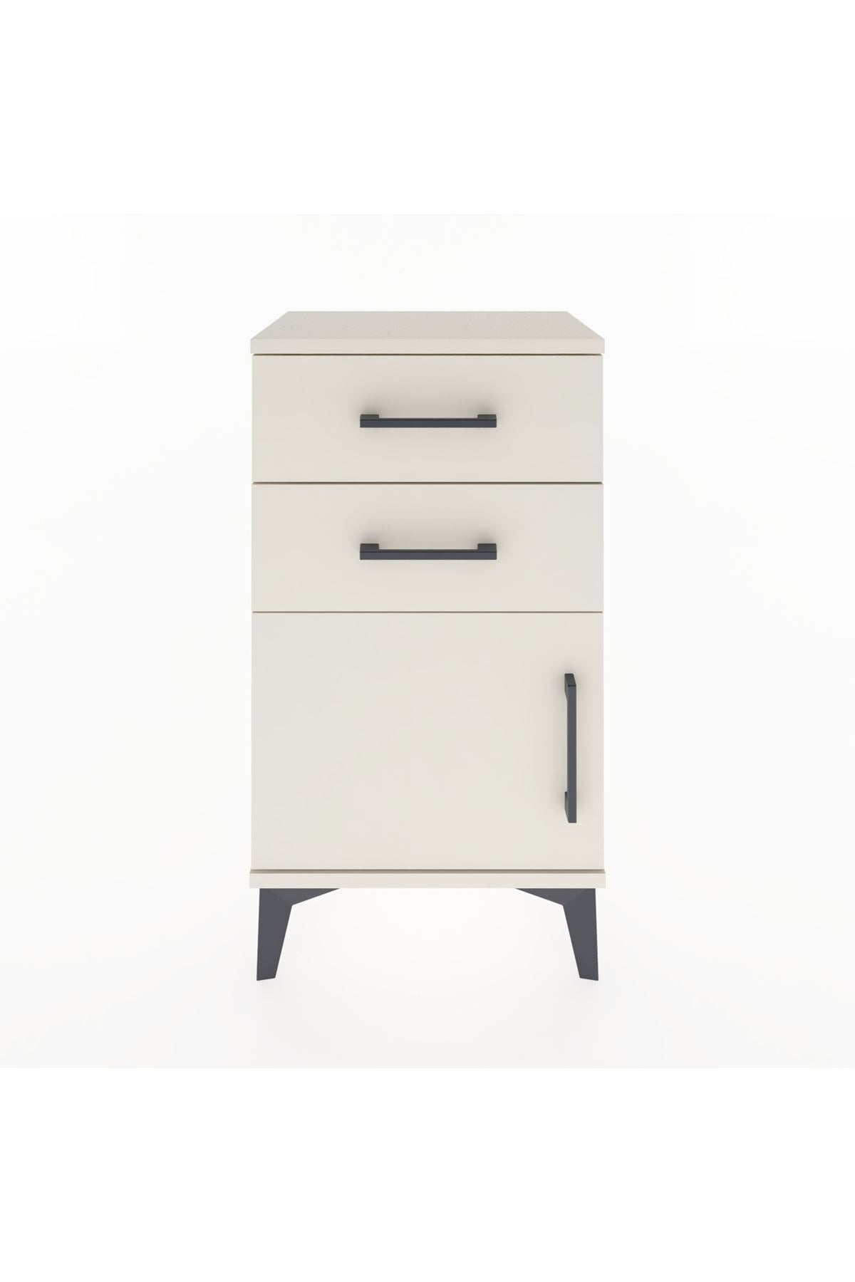 Arges Komodin Tek Raflı 2 Çekmeceli Tek Kapaklı 44x30x80 Aytaşı-Aytaşı