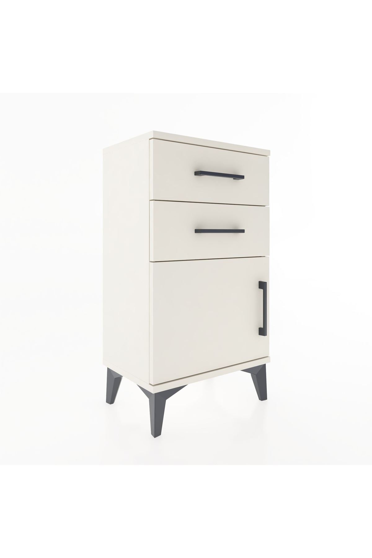 Arges Komodin Tek Raflı 2 Çekmeceli Tek Kapaklı 44x30x80 Aytaşı-Aytaşı