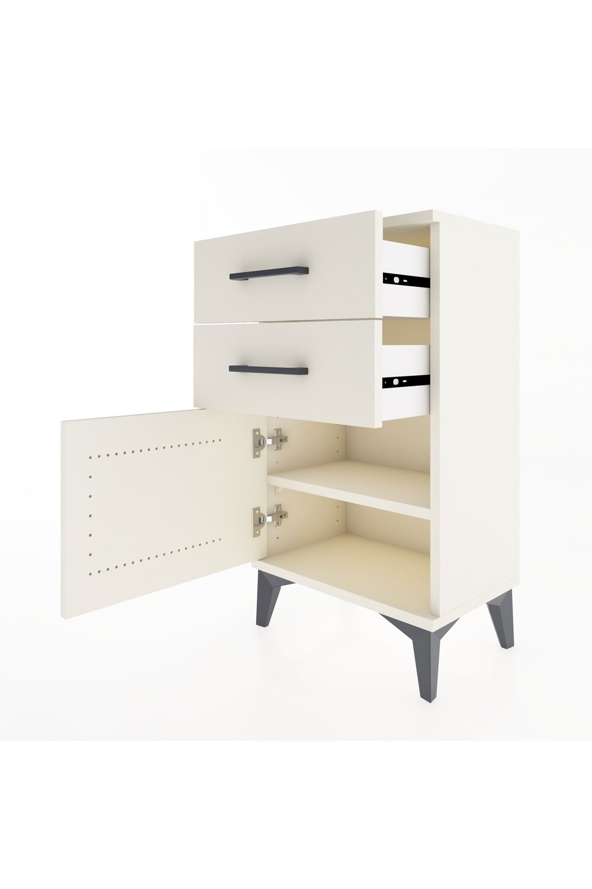 Arges Komodin Tek Raflı 2 Çekmeceli Tek Kapaklı 44x30x80 Aytaşı-Aytaşı