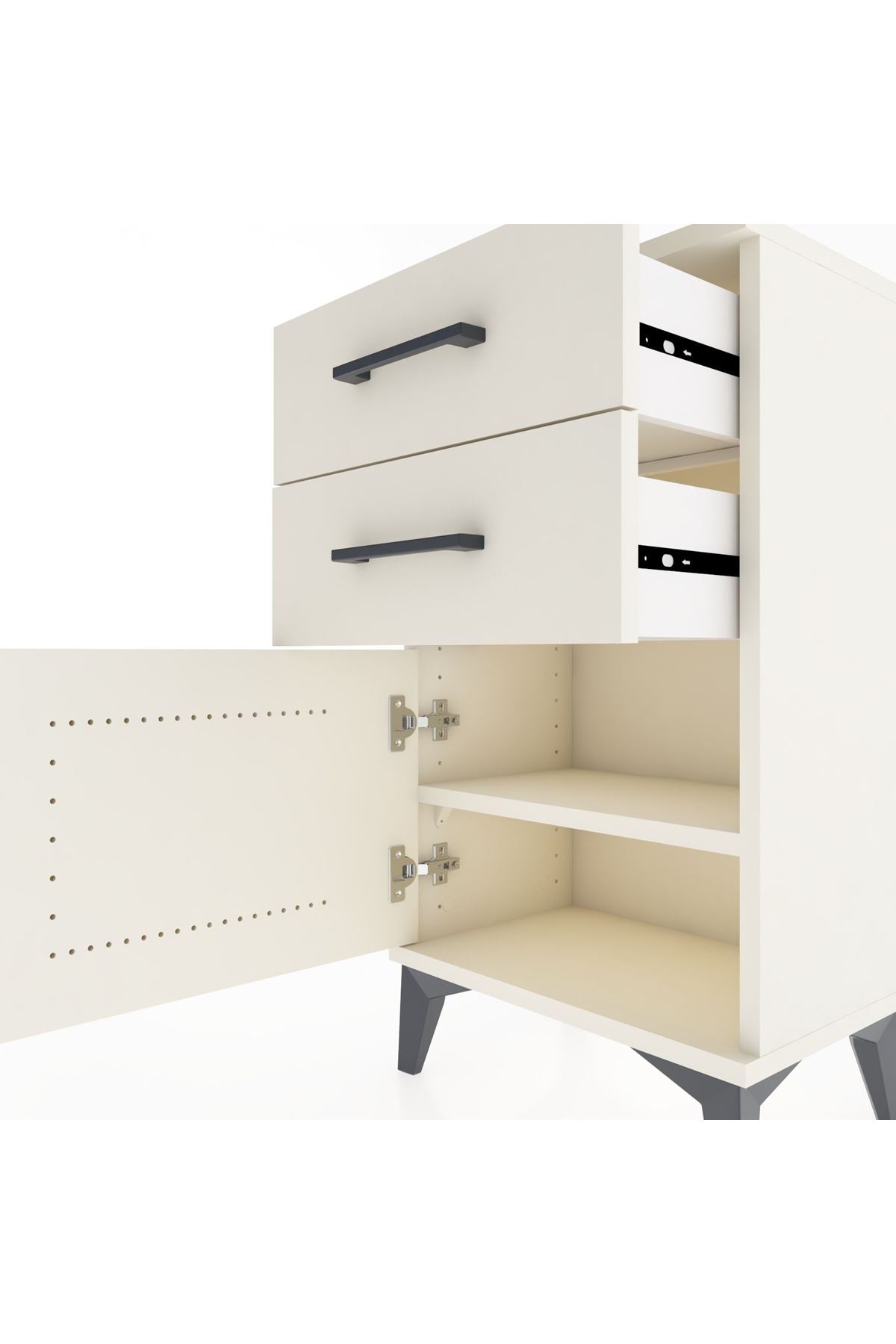 Arges Komodin Tek Raflı 2 Çekmeceli Tek Kapaklı 44x30x80 Aytaşı-Aytaşı