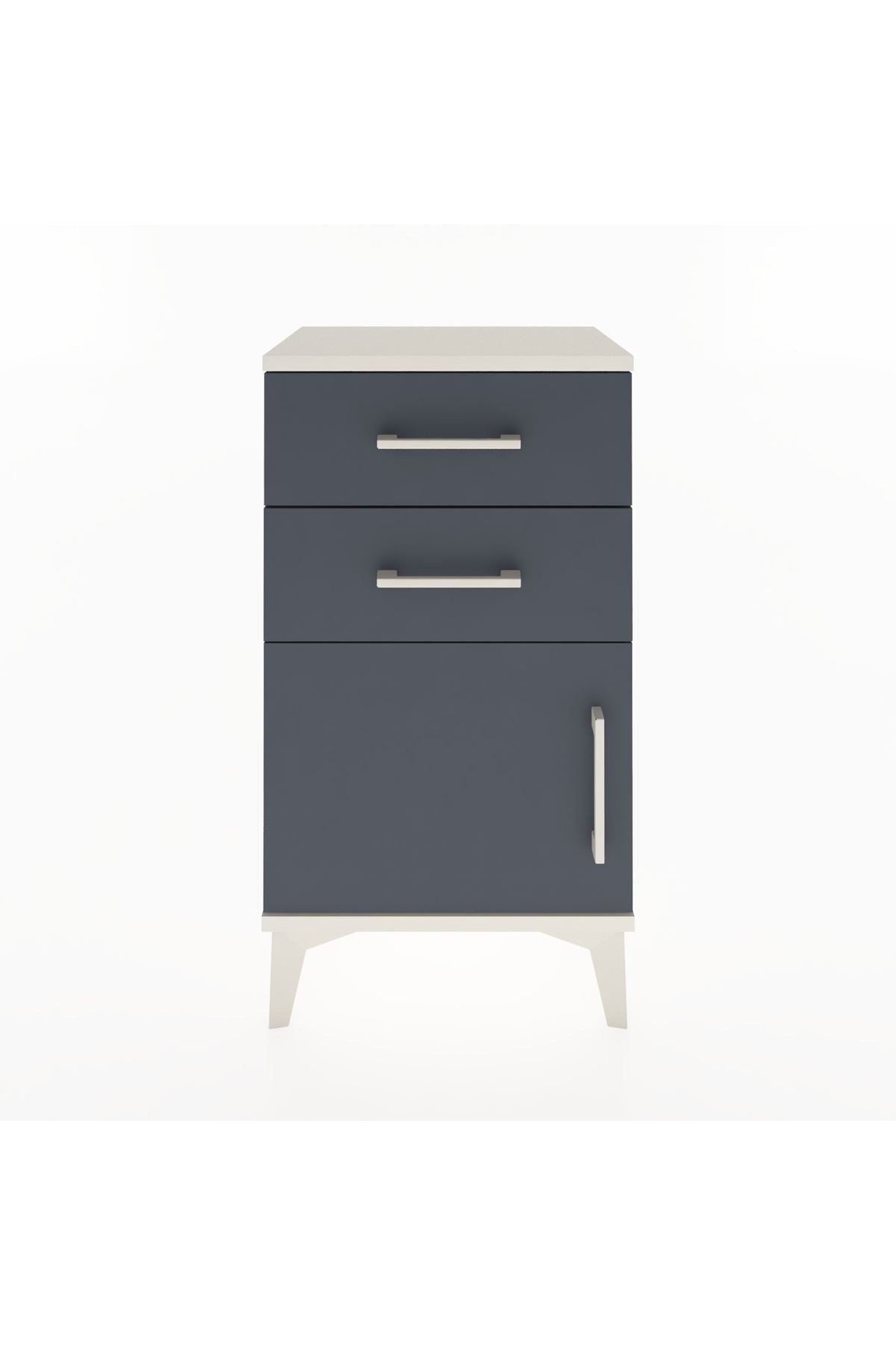 Arges Komodin Tek Raflı 2 Çekmeceli Tek Kapaklı 44x30x80 Aytaşı-Antrasit