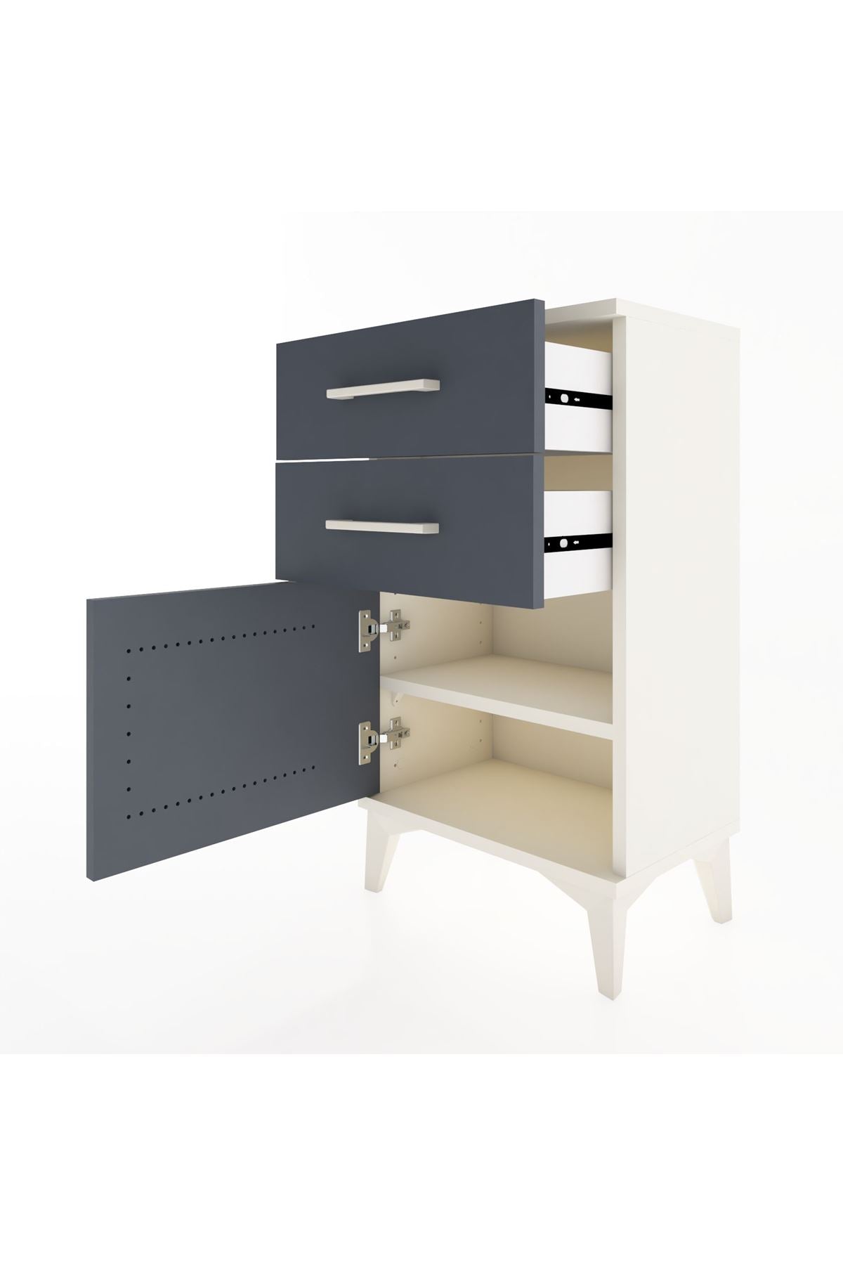 Arges Komodin Tek Raflı 2 Çekmeceli Tek Kapaklı 44x30x80 Aytaşı-Antrasit