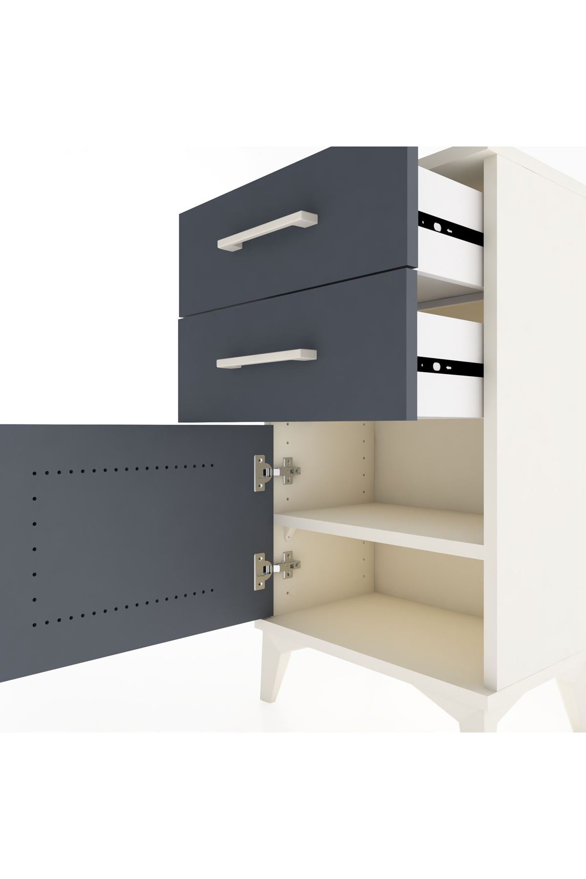 Arges Komodin Tek Raflı 2 Çekmeceli Tek Kapaklı 44x30x80 Aytaşı-Antrasit