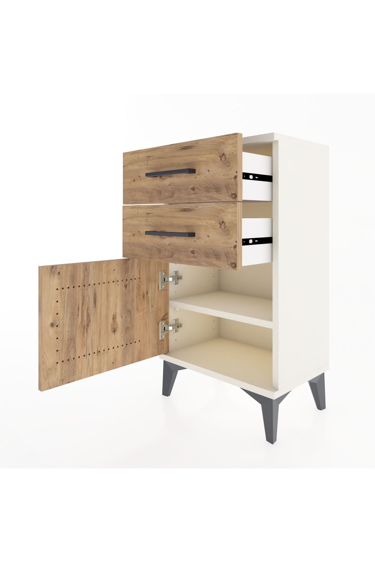 Arges Komodin Tek Raflı 2 Çekmeceli Tek Kapaklı 44x30x80 Aytaşı-Çam