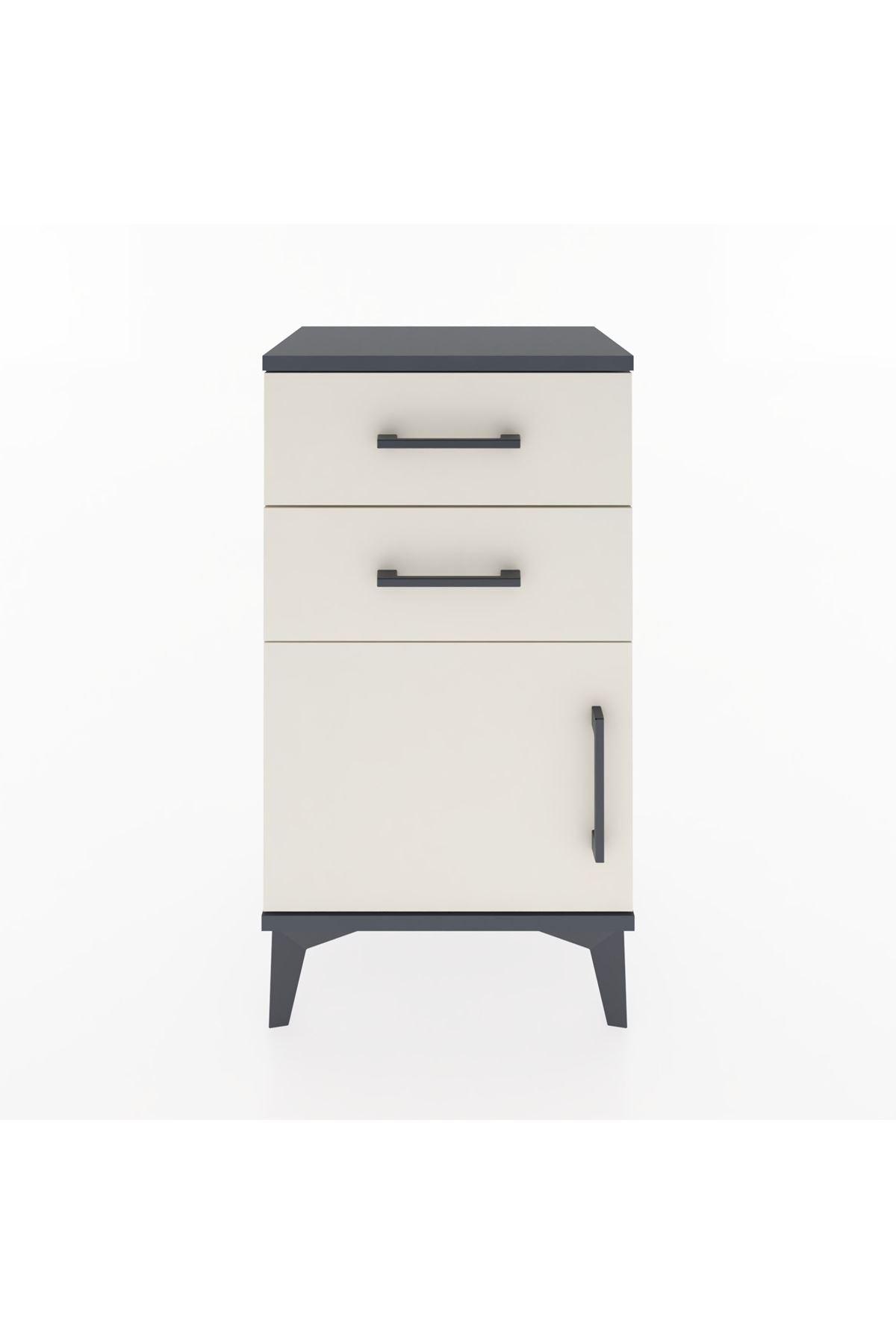 Arges Komodin Tek Raflı 2 Çekmeceli Tek Kapaklı 44x30x80 Antrasit-Aytaşı