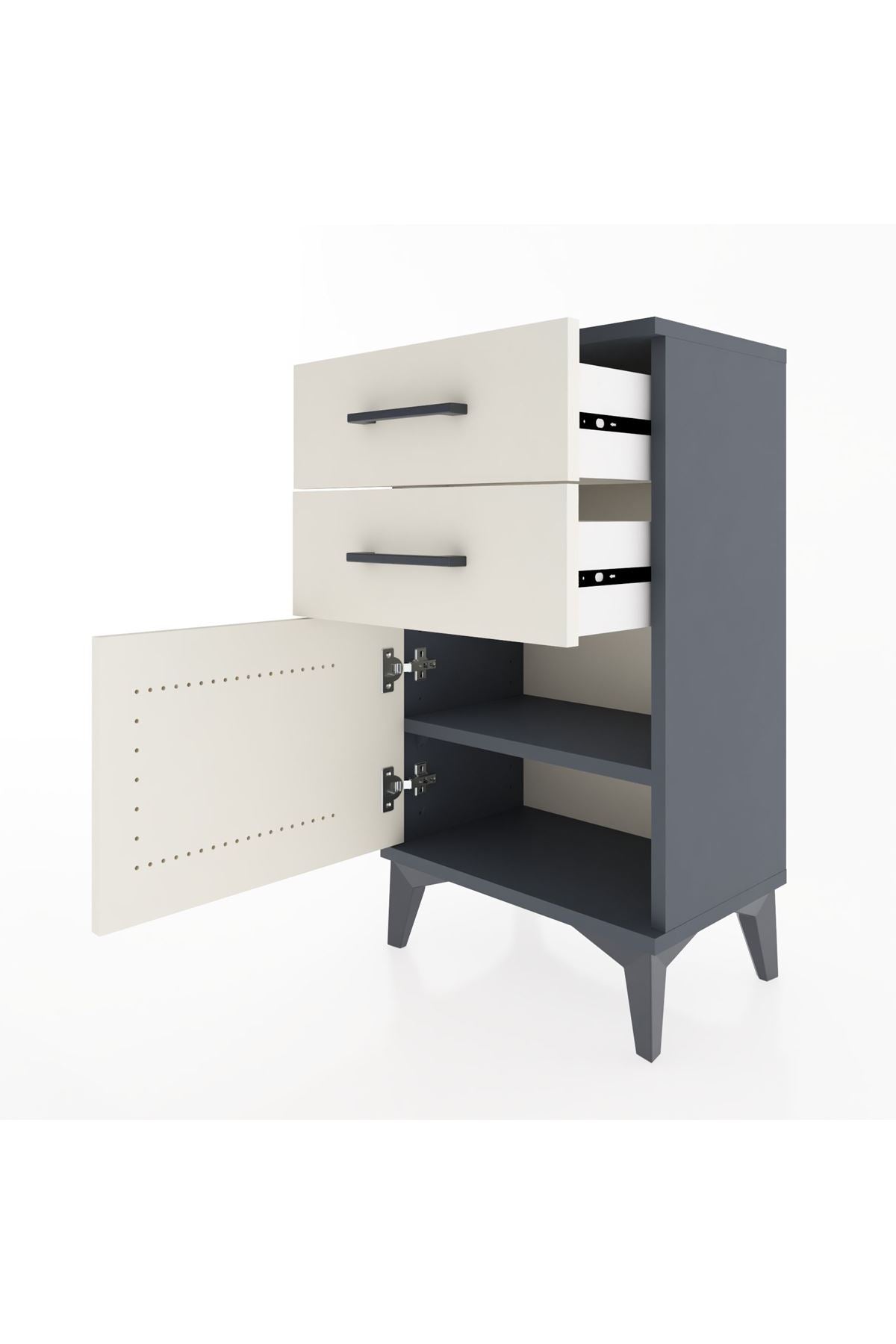 Arges Komodin Tek Raflı 2 Çekmeceli Tek Kapaklı 44x30x80 Antrasit-Aytaşı