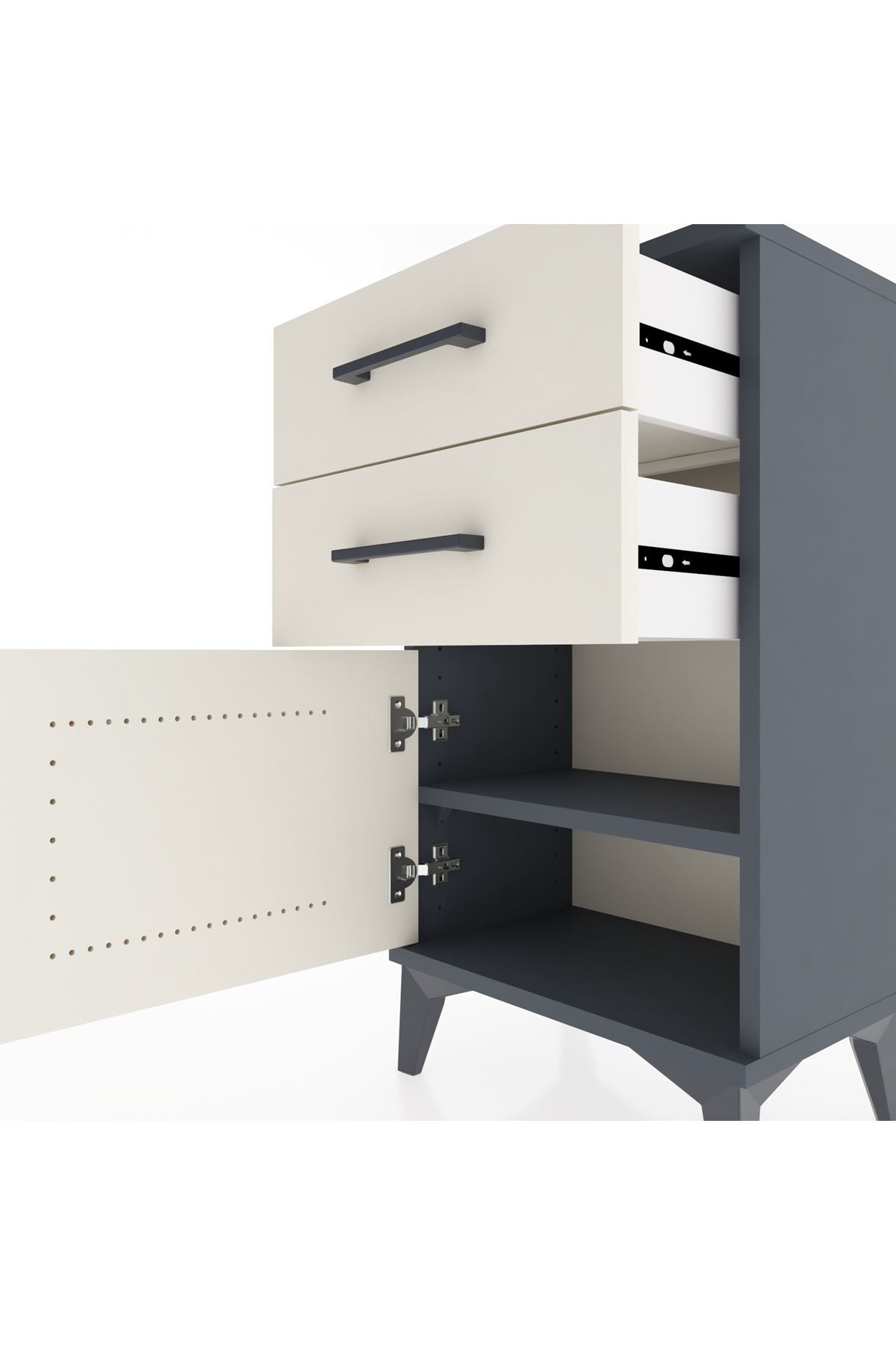 Arges Komodin Tek Raflı 2 Çekmeceli Tek Kapaklı 44x30x80 Antrasit-Aytaşı