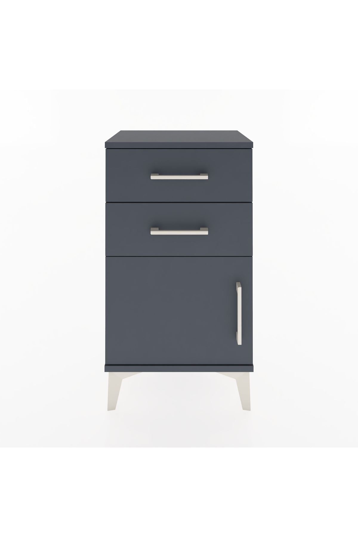 Arges Komodin Tek Raflı 2 Çekmeceli Tek Kapaklı 44x30x80 Antrasit-Antrasit