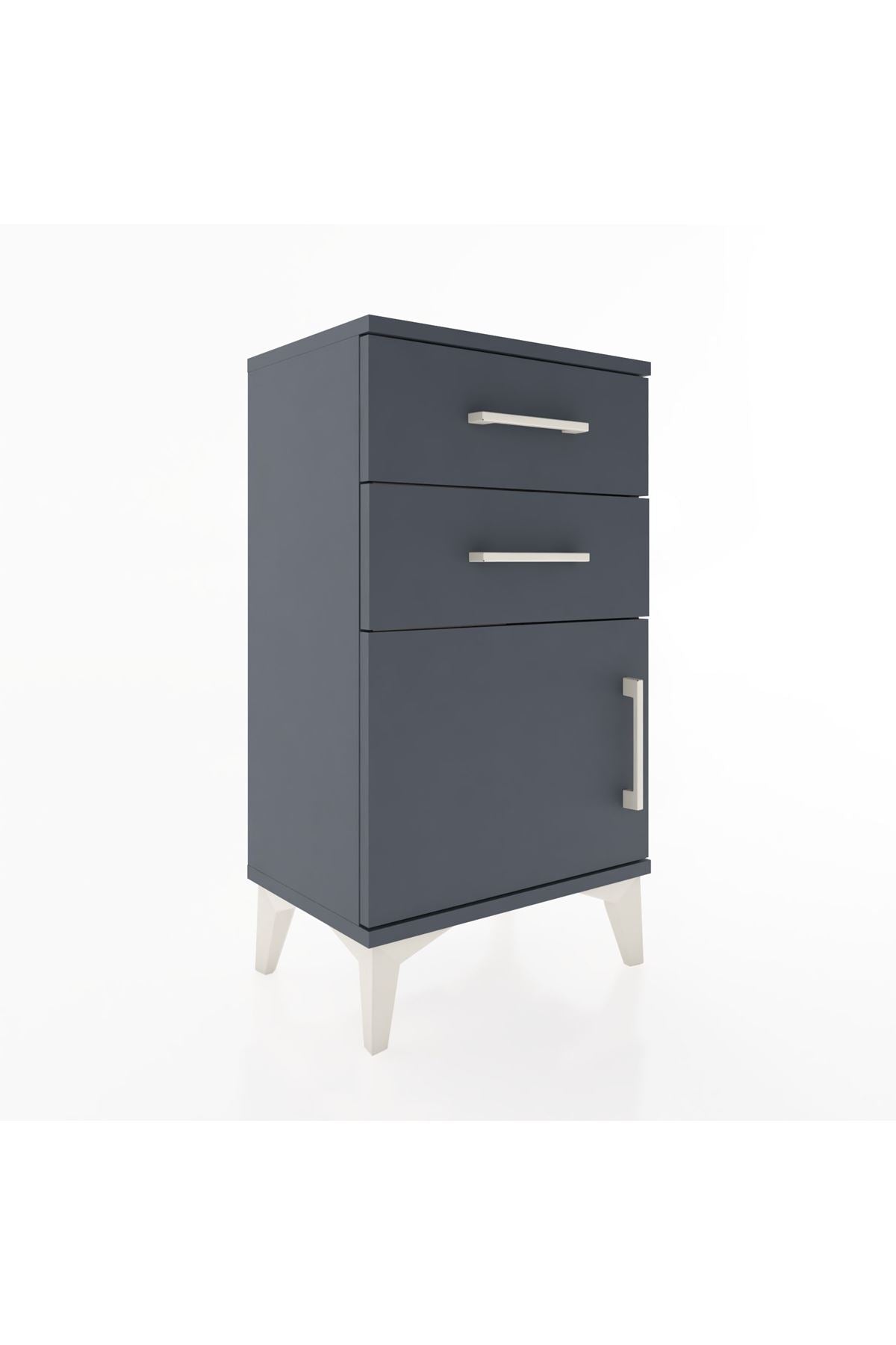 Arges Komodin Tek Raflı 2 Çekmeceli Tek Kapaklı 44x30x80 Antrasit-Antrasit