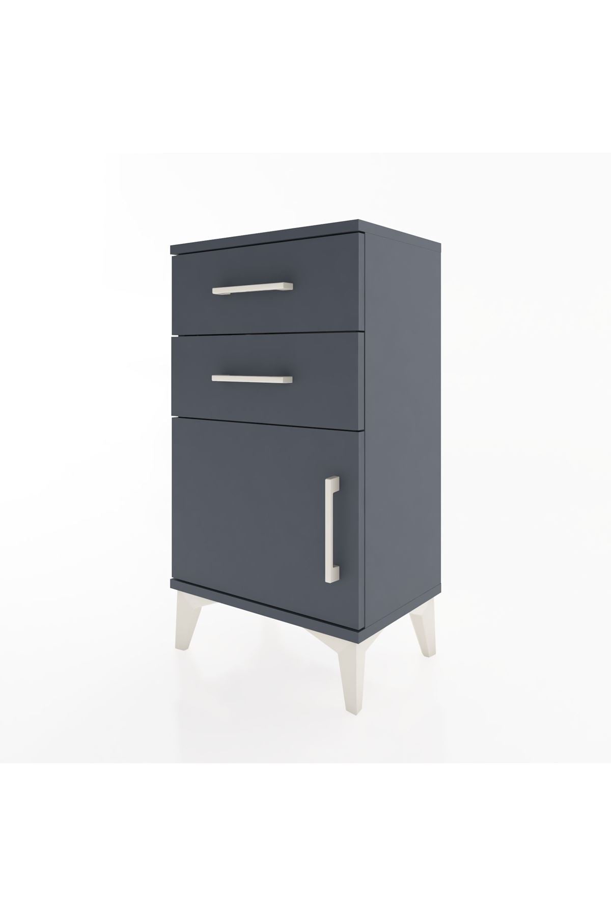 Arges Komodin Tek Raflı 2 Çekmeceli Tek Kapaklı 44x30x80 Antrasit-Antrasit