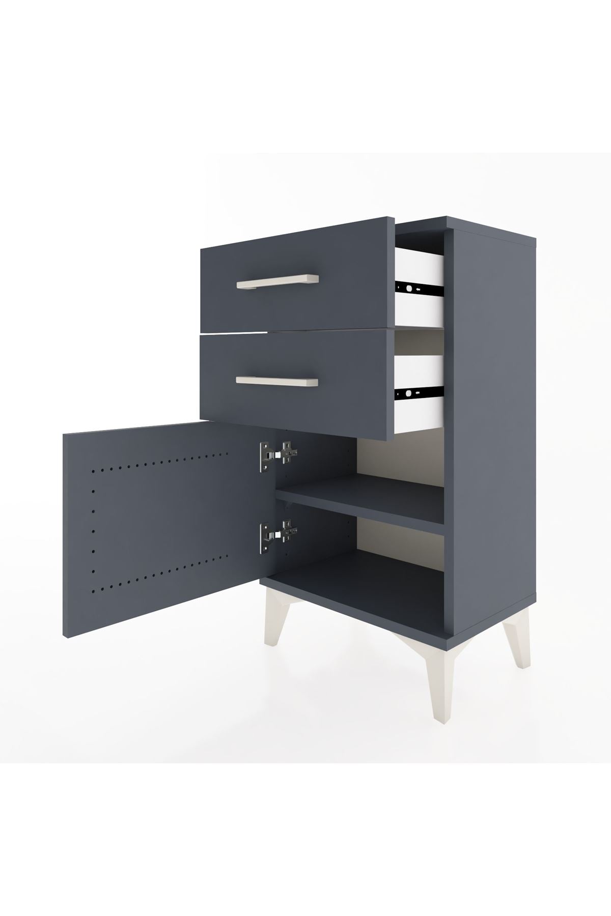 Arges Komodin Tek Raflı 2 Çekmeceli Tek Kapaklı 44x30x80 Antrasit-Antrasit