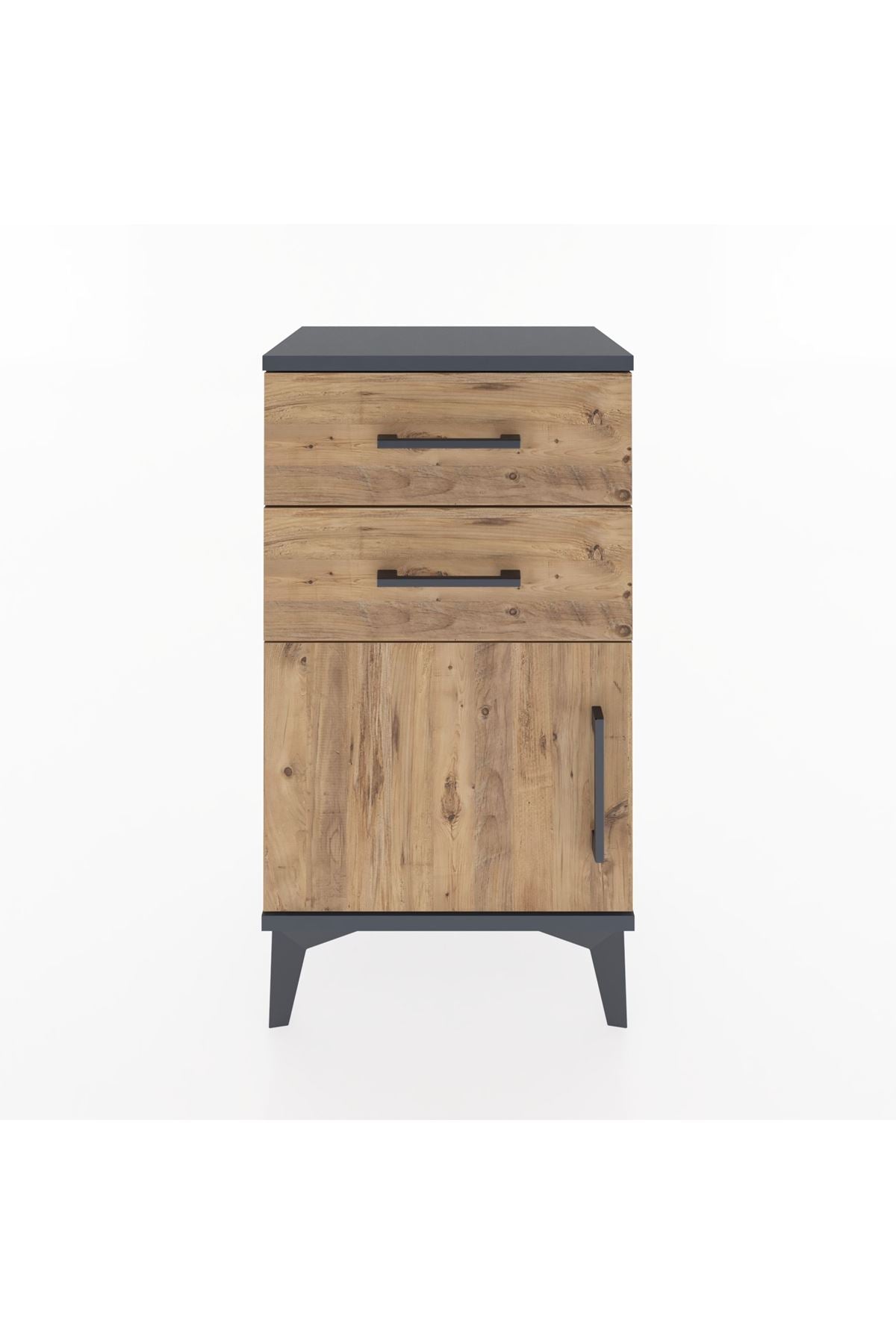 Arges Komodin Tek Raflı 2 Çekmeceli Tek Kapaklı 44x30x80 Antrasit-Çam