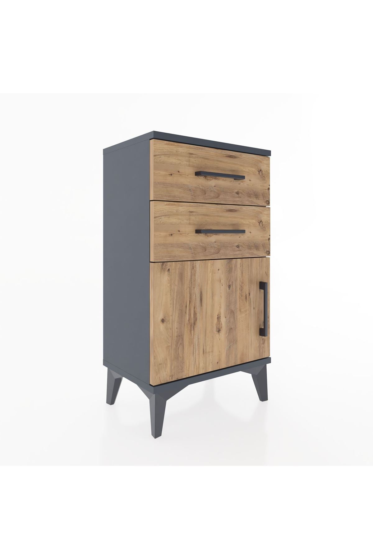 Arges Komodin Tek Raflı 2 Çekmeceli Tek Kapaklı 44x30x80 Antrasit-Çam