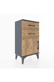 Arges Komodin Tek Raflı 2 Çekmeceli Tek Kapaklı 44x30x80 Antrasit-Çam