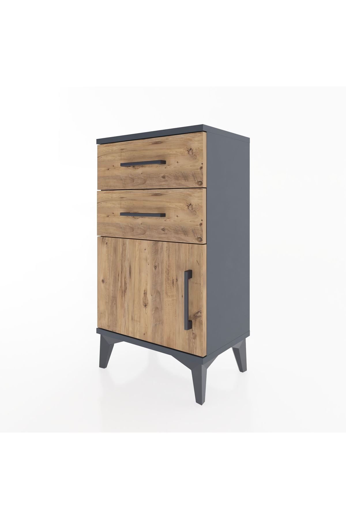 Arges Komodin Tek Raflı 2 Çekmeceli Tek Kapaklı 44x30x80 Antrasit-Çam