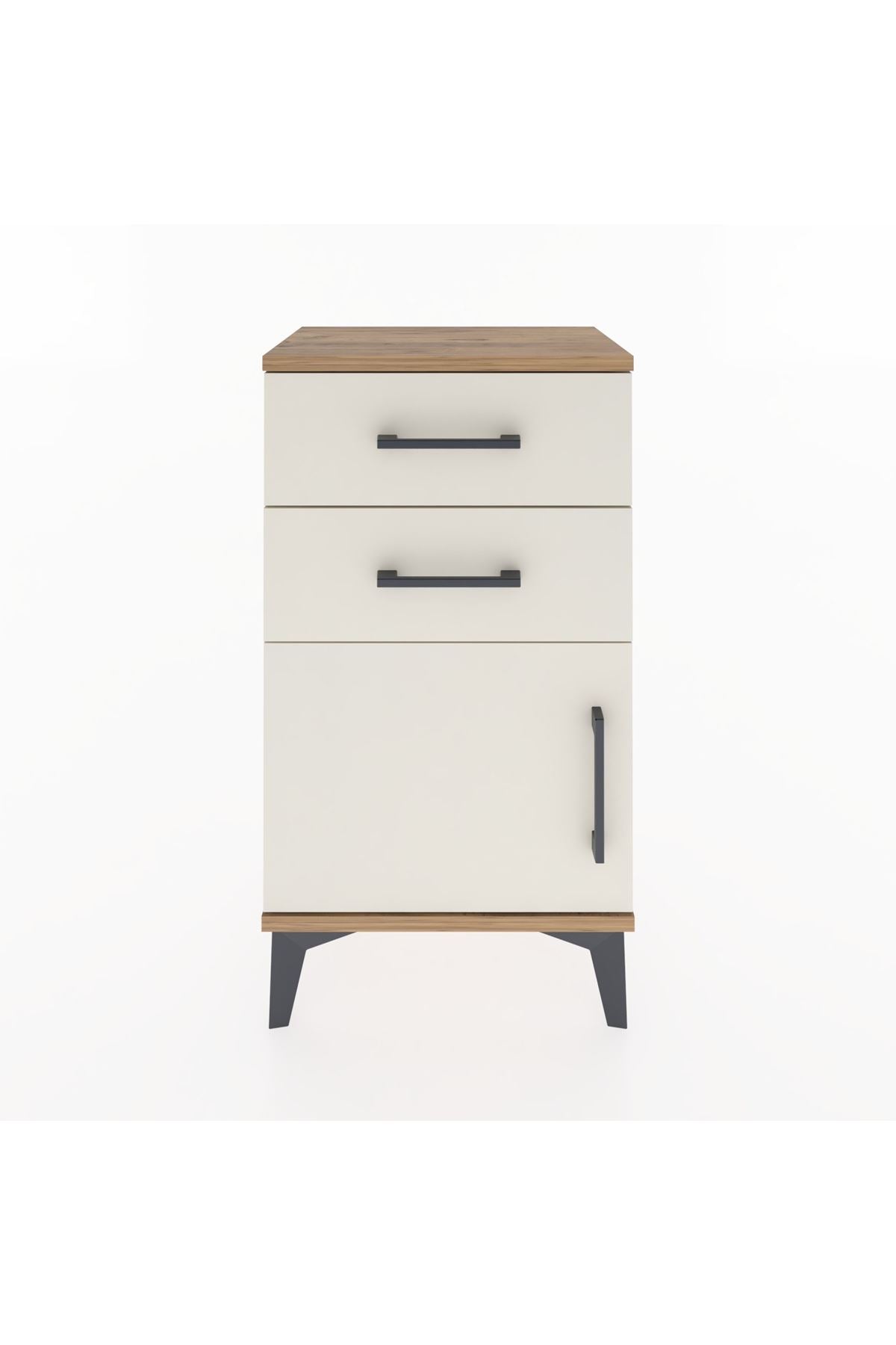 Arges Komodin Tek Raflı 2 Çekmeceli Tek Kapaklı 44x30x80 Çam-Aytaşı