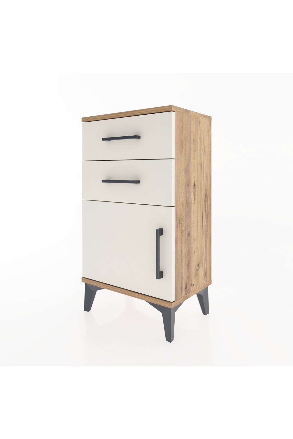 Arges Komodin Tek Raflı 2 Çekmeceli Tek Kapaklı 44x30x80 Çam-Aytaşı