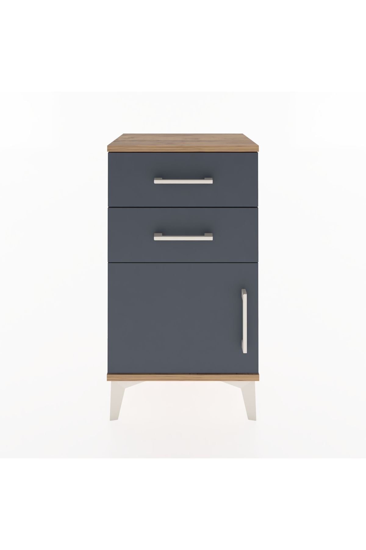 Arges Komodin Tek Raflı 2 Çekmeceli Tek Kapaklı 44x30x80 Çam-Antrasit