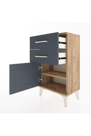 Arges Komodin Tek Raflı 2 Çekmeceli Tek Kapaklı 44x30x80 Çam-Antrasit