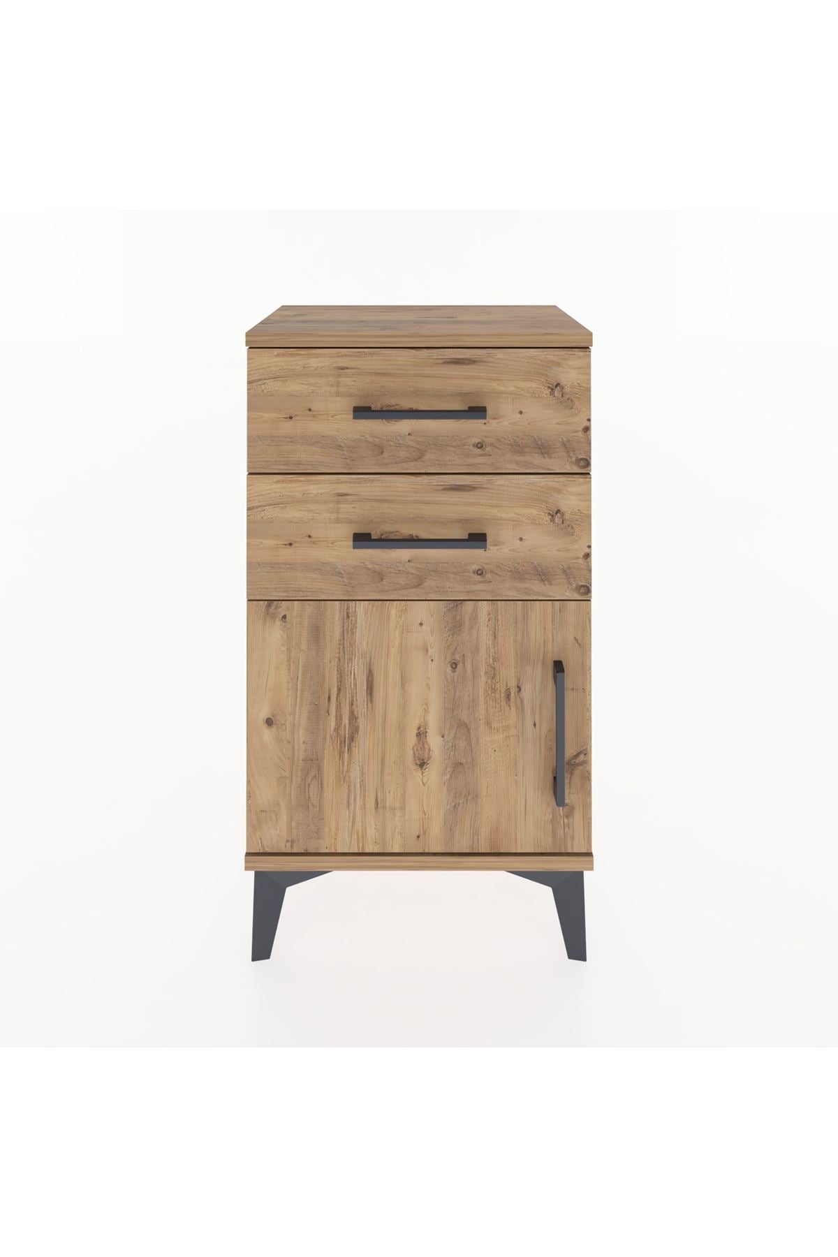 Arges Komodin Tek Raflı 2 Çekmeceli Tek Kapaklı 44x30x80 Çam-Çam