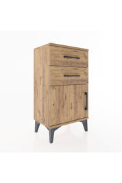 Arges Komodin Tek Raflı 2 Çekmeceli Tek Kapaklı 44x30x80 Çam-Çam