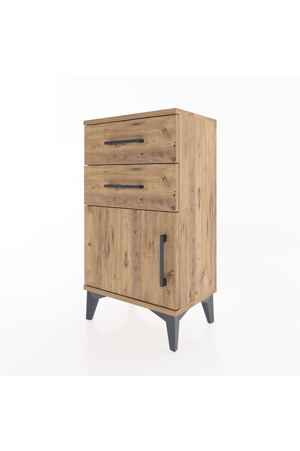 Arges Komodin Tek Raflı 2 Çekmeceli Tek Kapaklı 44x30x80 Çam-Çam