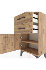 Arges Komodin Tek Raflı 2 Çekmeceli Tek Kapaklı 44x30x80 Çam-Çam