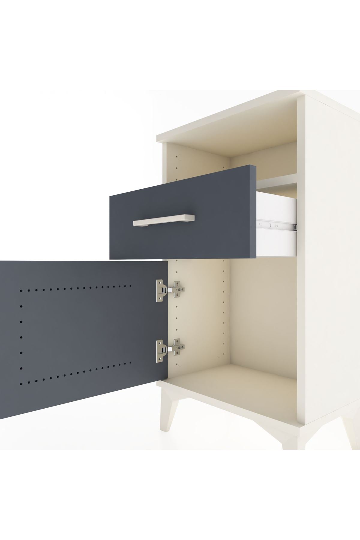 Arges Komodin 2 Raflı Tek Çekmeceli Tek Kapaklı 44x30x80 Aytaşı-Antrasit