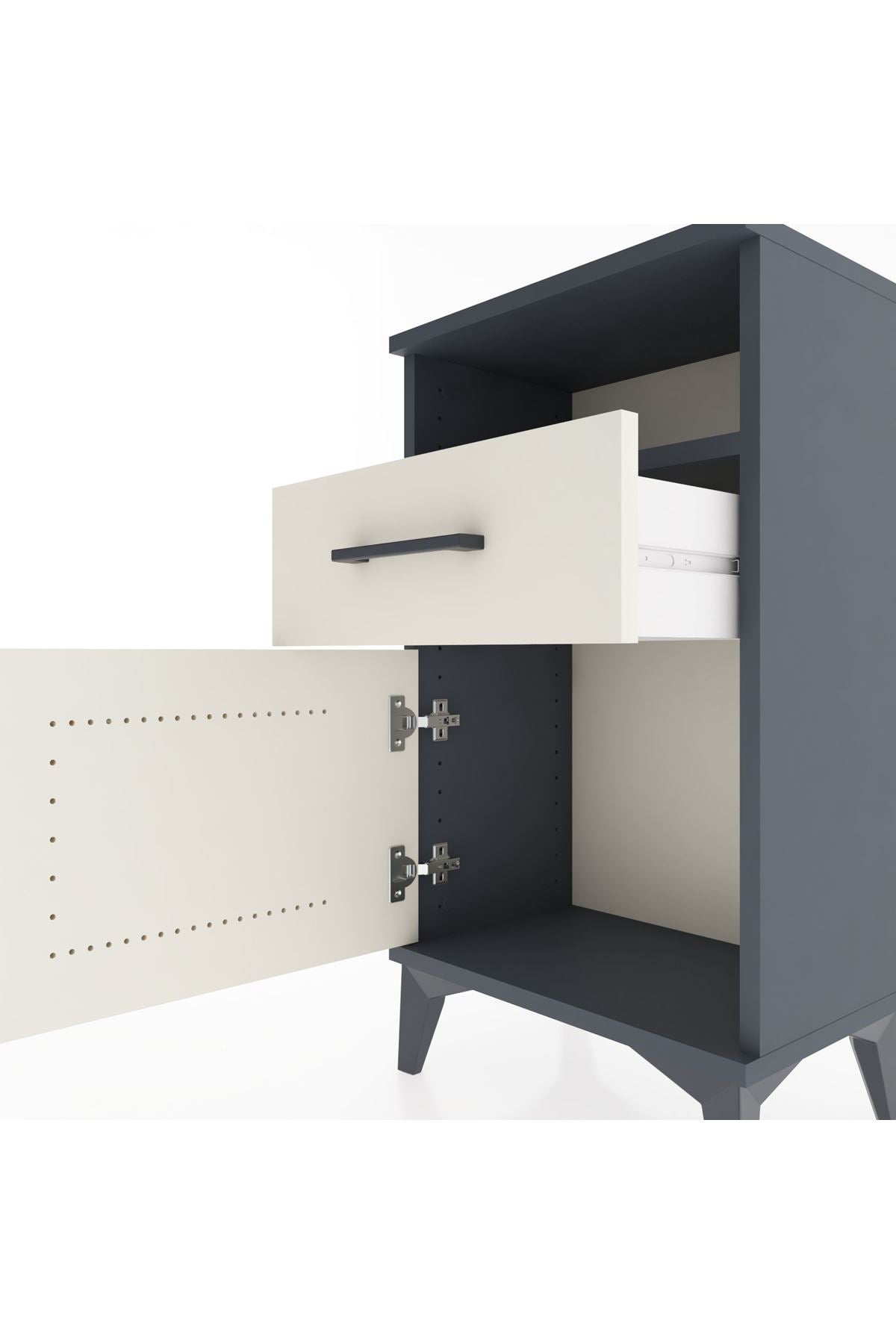 Arges Komodin 2 Raflı Tek Çekmeceli Tek Kapaklı 44x30x80 Antrasit-Aytaşı