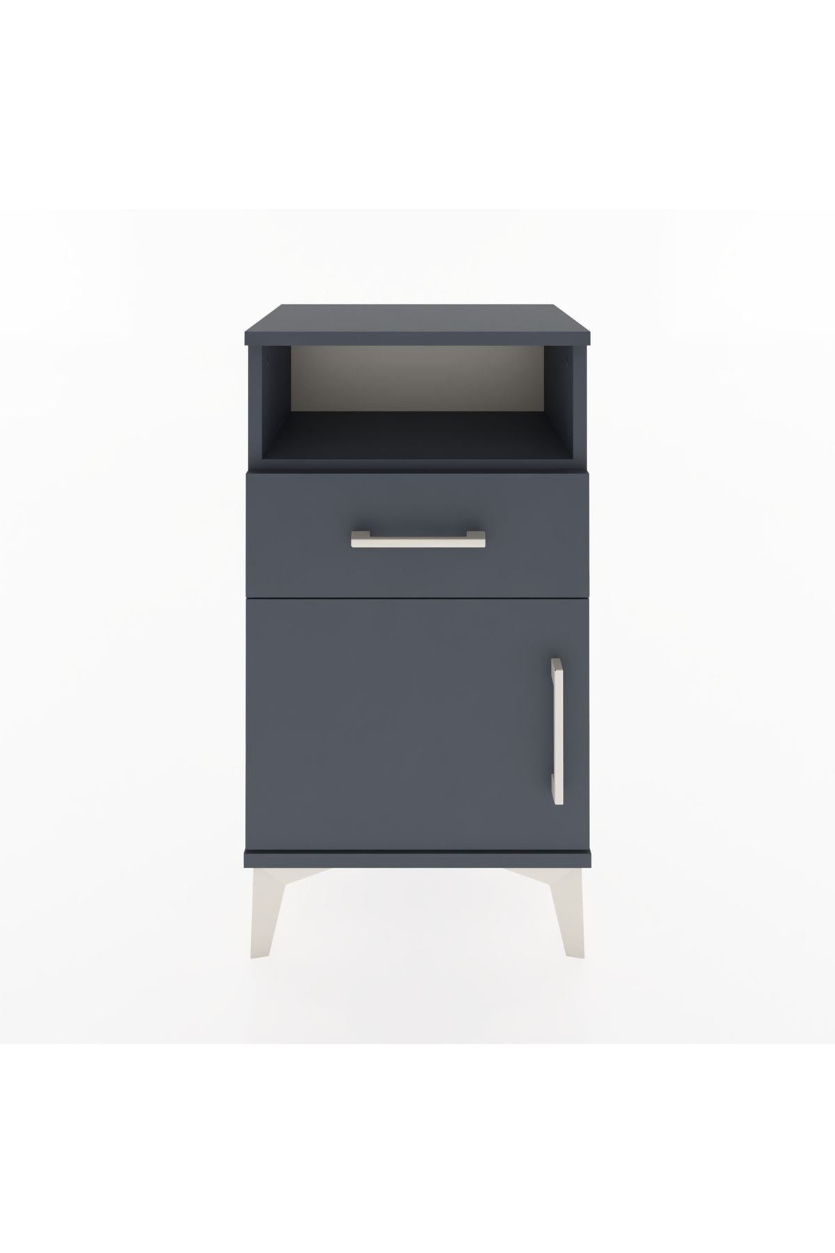 Arges Komodin 2 Raflı Tek Çekmeceli Tek Kapaklı 44x30x80 Antrasit-Antrasit