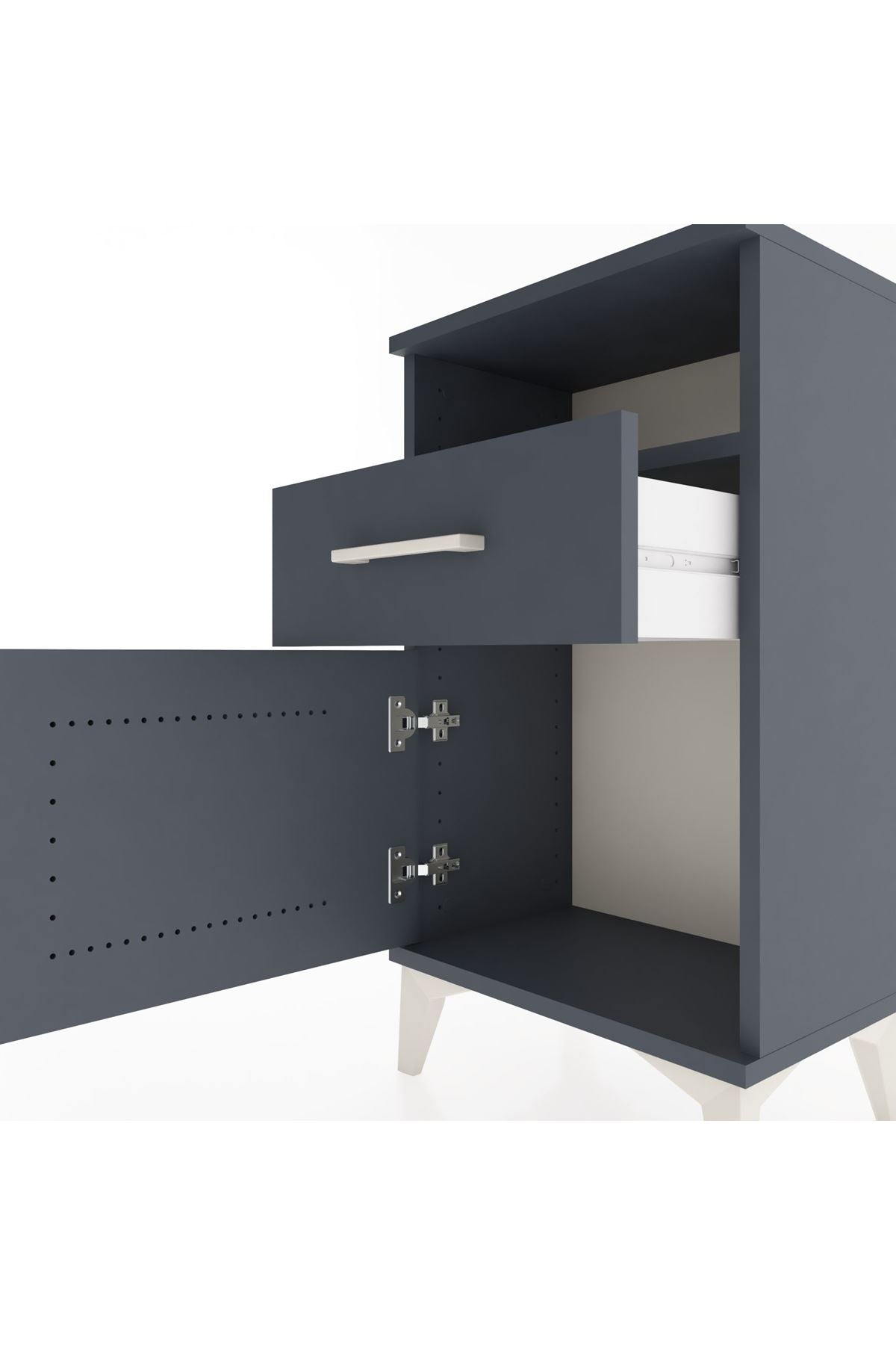 Arges Komodin 2 Raflı Tek Çekmeceli Tek Kapaklı 44x30x80 Antrasit-Antrasit