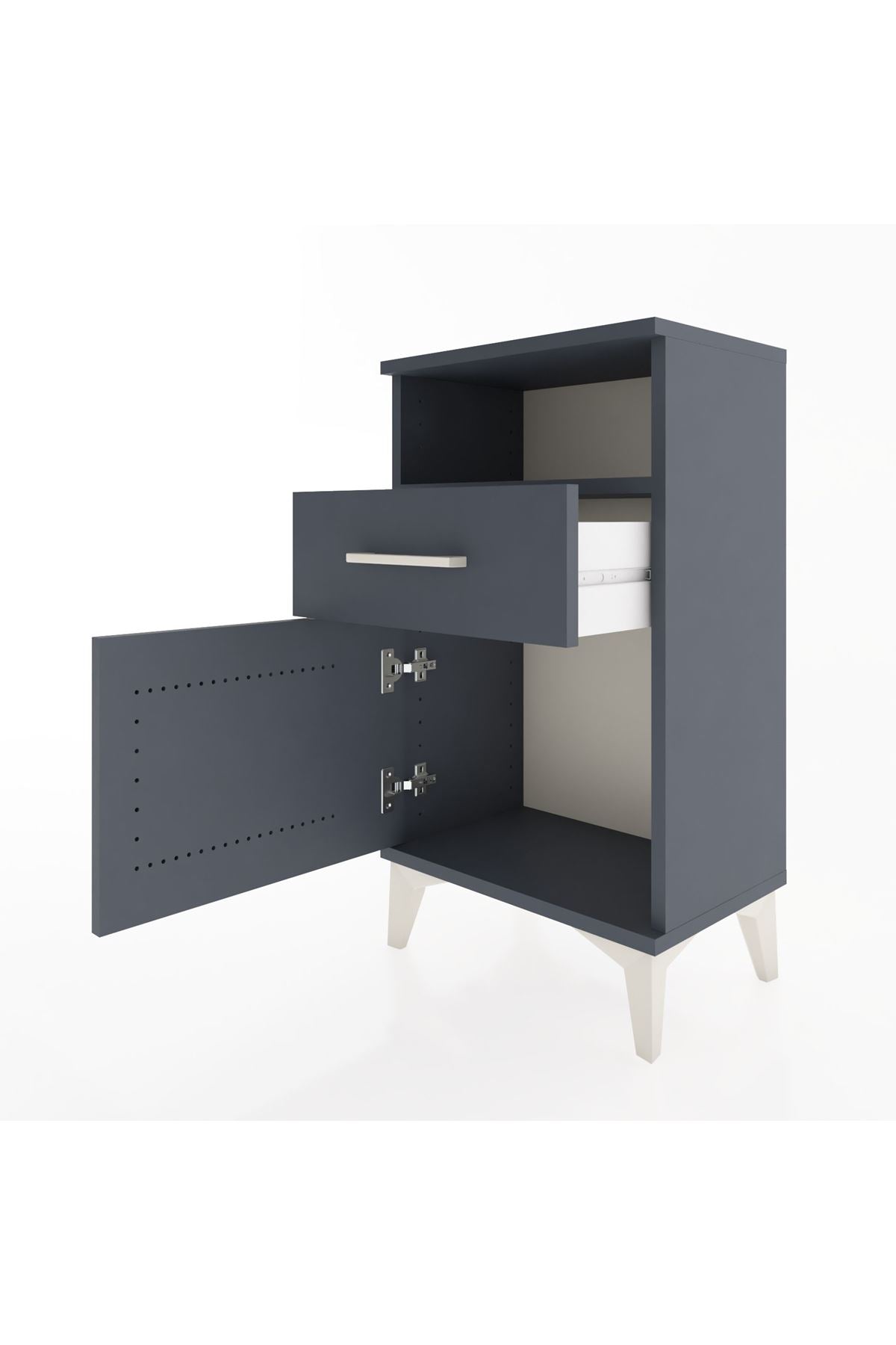 Arges Komodin 2 Raflı Tek Çekmeceli Tek Kapaklı 44x30x80 Antrasit-Antrasit