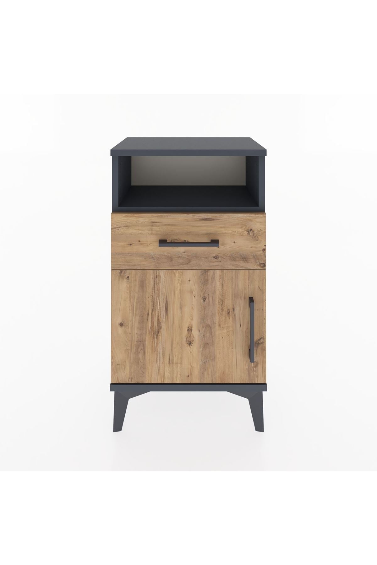 Arges Komodin 2 Raflı Tek Çekmeceli Tek Kapaklı 44x30x80 Antrasit-Çam