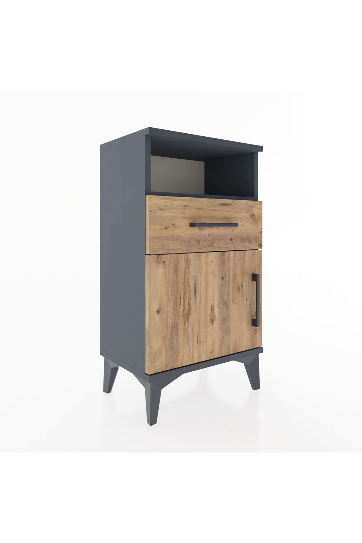 Arges Komodin 2 Raflı Tek Çekmeceli Tek Kapaklı 44x30x80 Antrasit-Çam