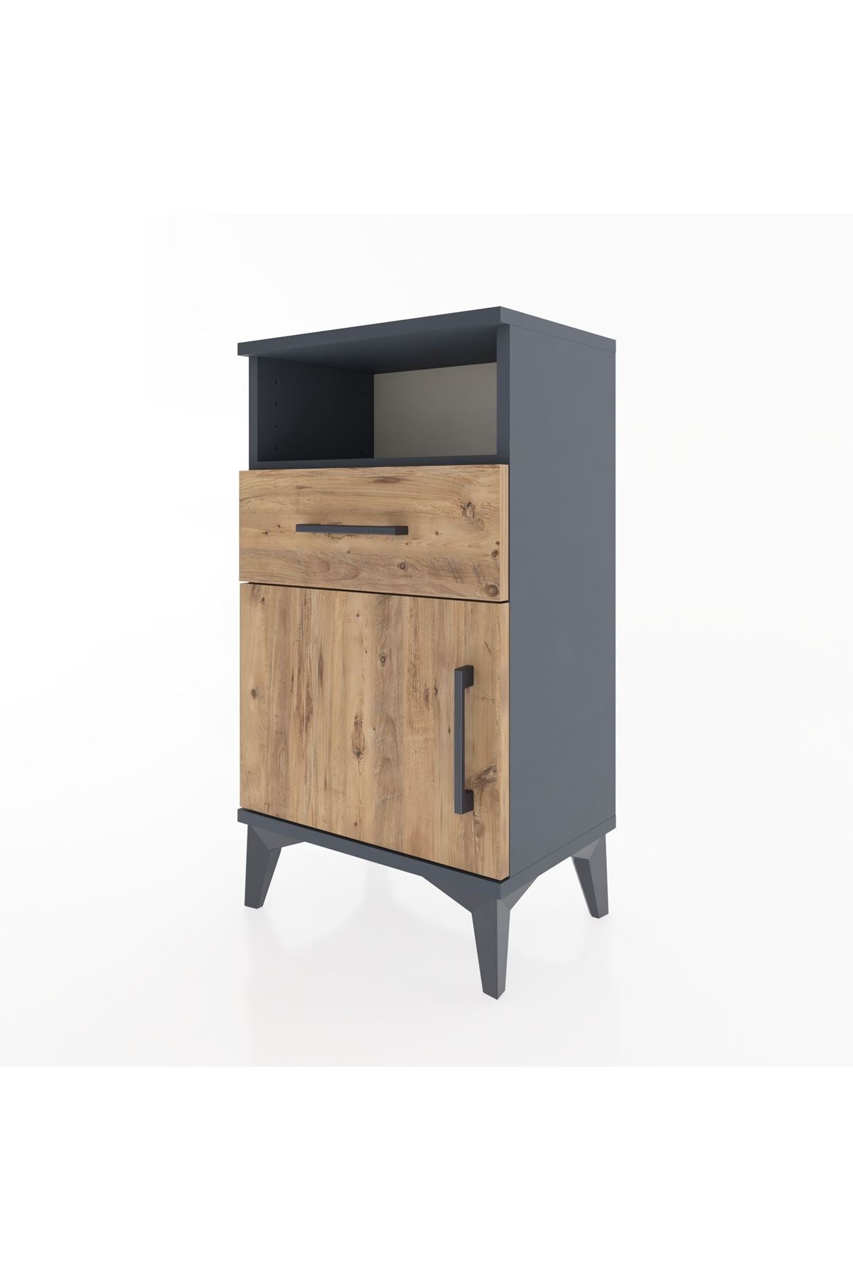 Arges Komodin 2 Raflı Tek Çekmeceli Tek Kapaklı 44x30x80 Antrasit-Çam