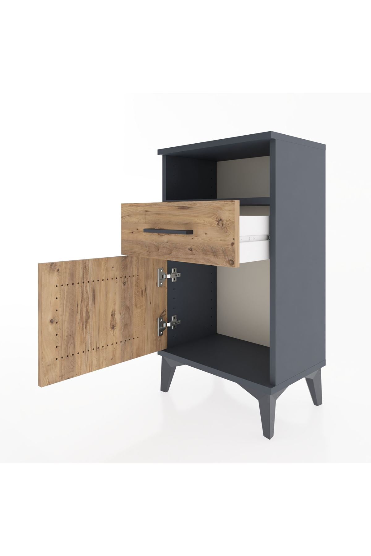 Arges Komodin 2 Raflı Tek Çekmeceli Tek Kapaklı 44x30x80 Antrasit-Çam