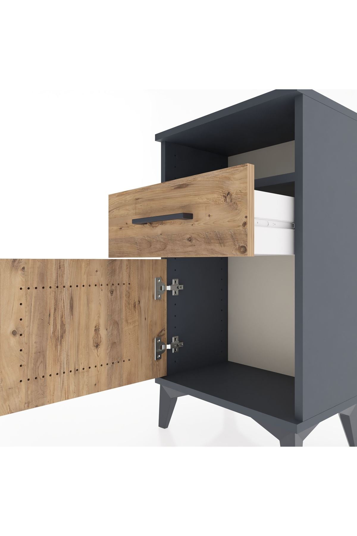 Arges Komodin 2 Raflı Tek Çekmeceli Tek Kapaklı 44x30x80 Antrasit-Çam