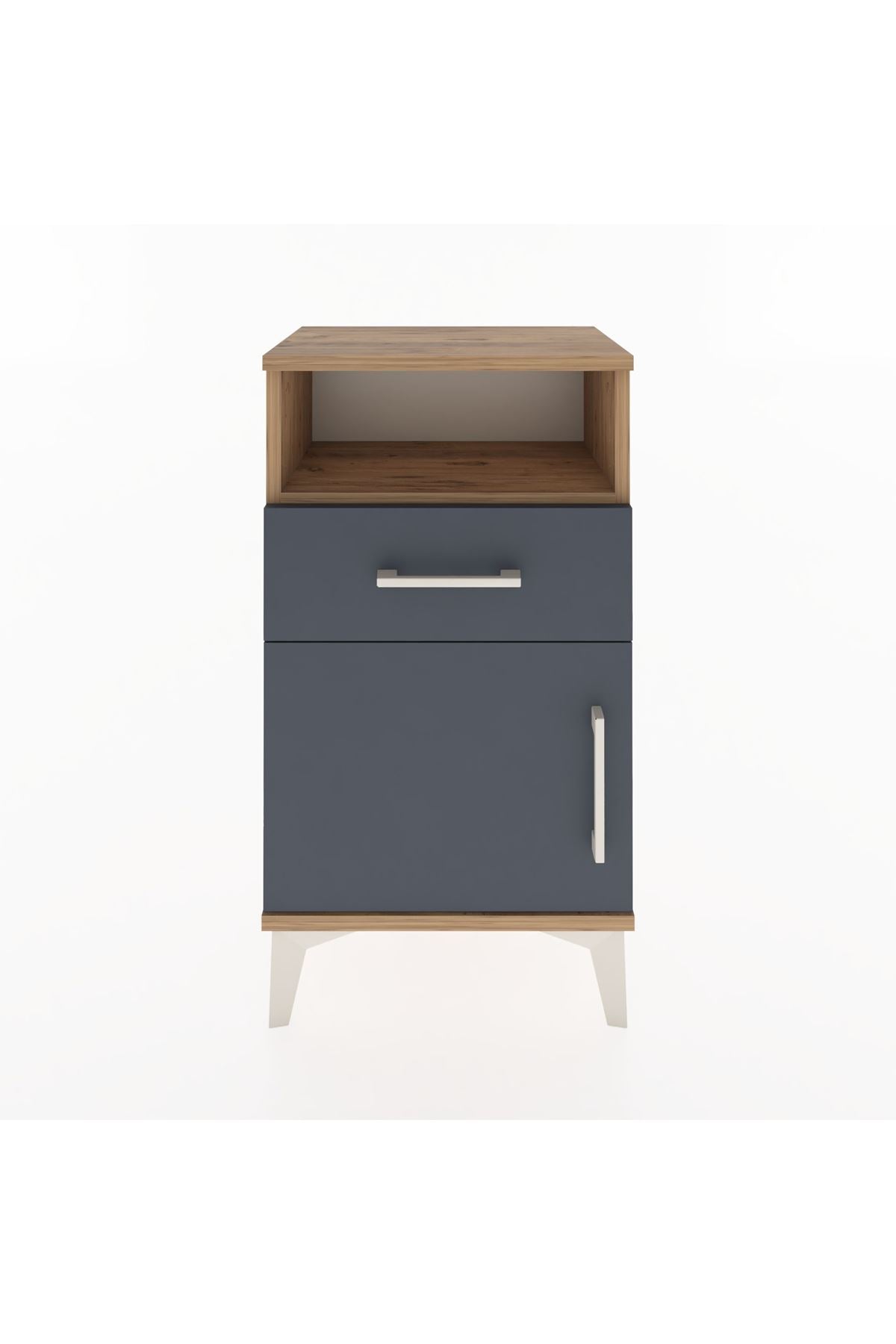 Arges Komodin 2 Raflı Tek Çekmeceli Tek Kapaklı 44x30x80 Çam-Antrasit