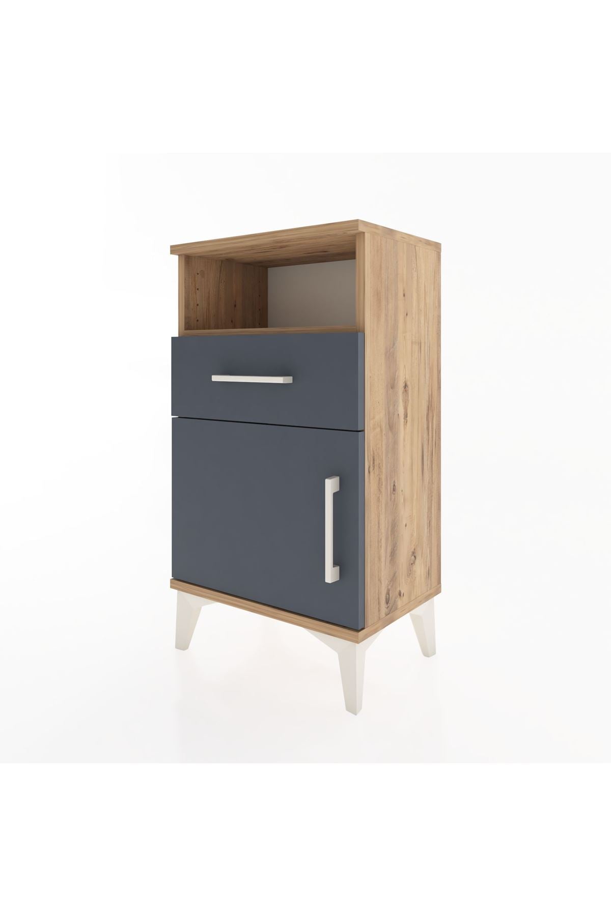 Arges Komodin 2 Raflı Tek Çekmeceli Tek Kapaklı 44x30x80 Çam-Antrasit