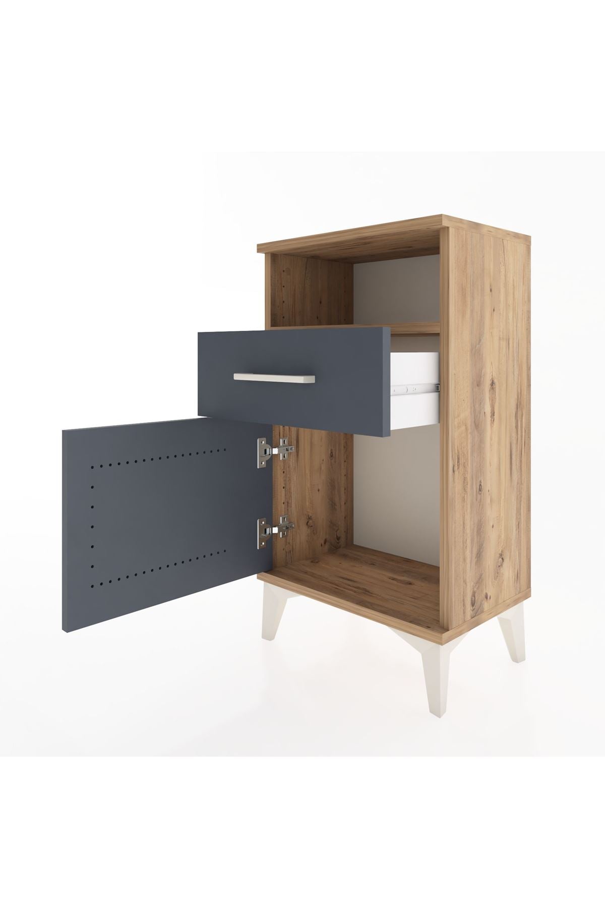 Arges Komodin 2 Raflı Tek Çekmeceli Tek Kapaklı 44x30x80 Çam-Antrasit