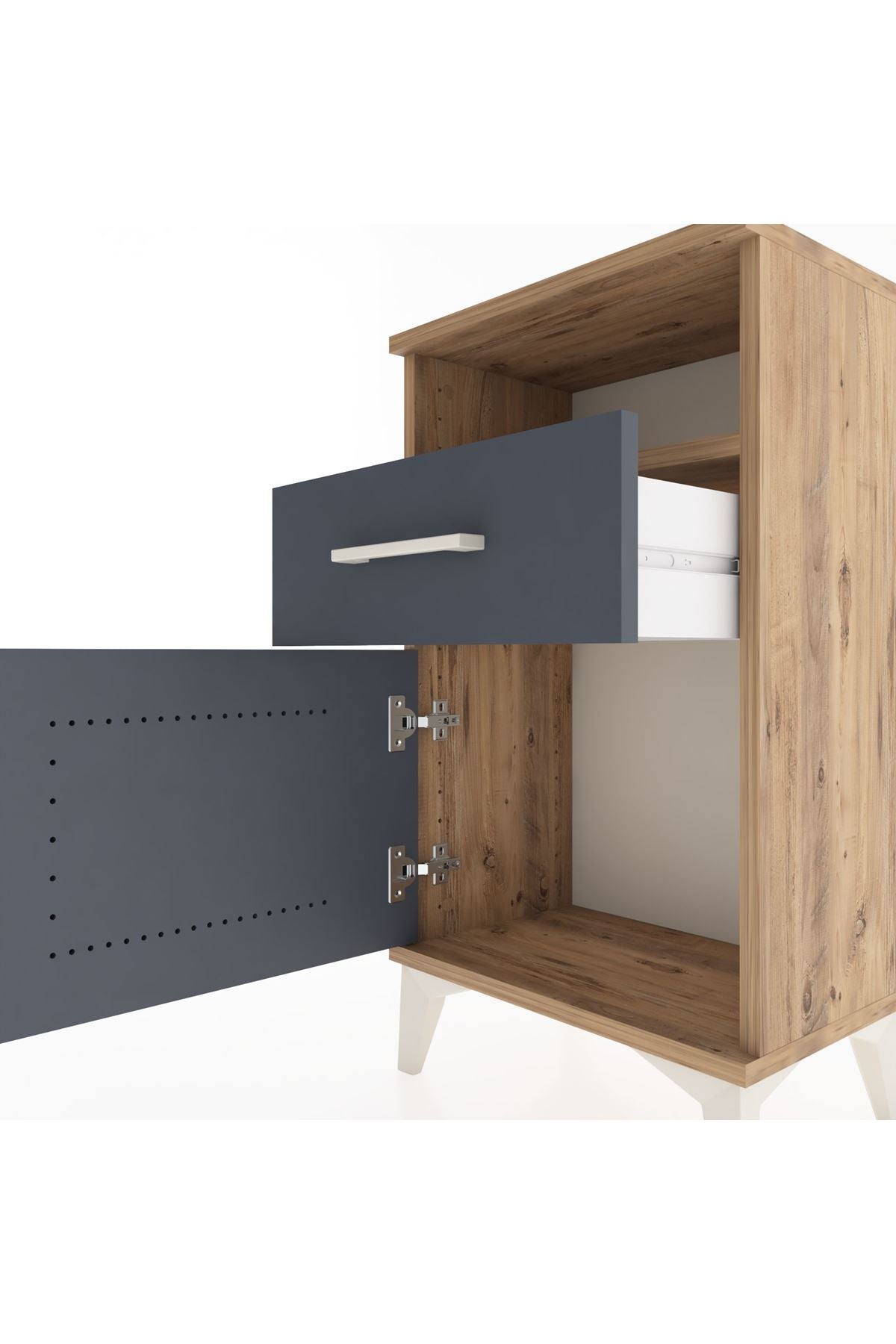 Arges Komodin 2 Raflı Tek Çekmeceli Tek Kapaklı 44x30x80 Çam-Antrasit