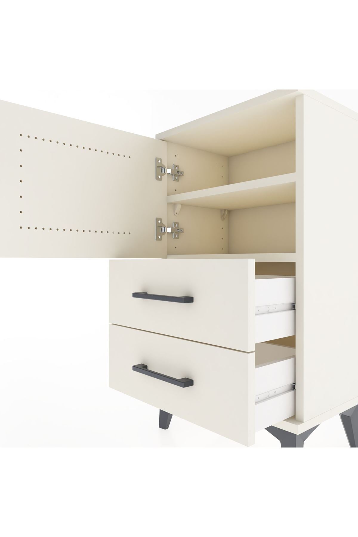 Arges Komodin 2 Raflı 2 Çekmeceli Tek Kapaklı 44x30x80 Aytaşı-Aytaşı