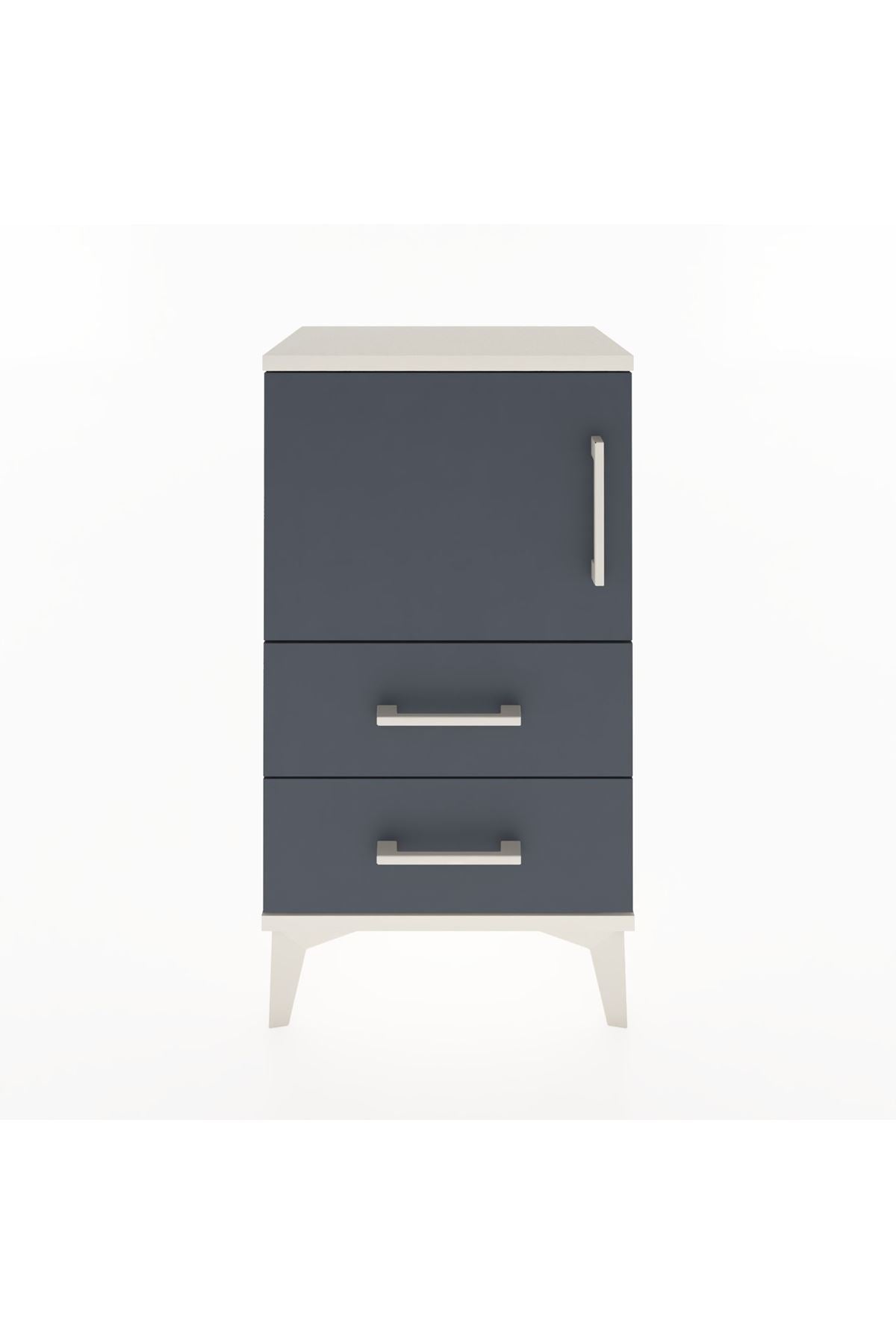 Arges Komodin 2 Raflı 2 Çekmeceli Tek Kapaklı 44x30x80 Aytaşı-Antrasit