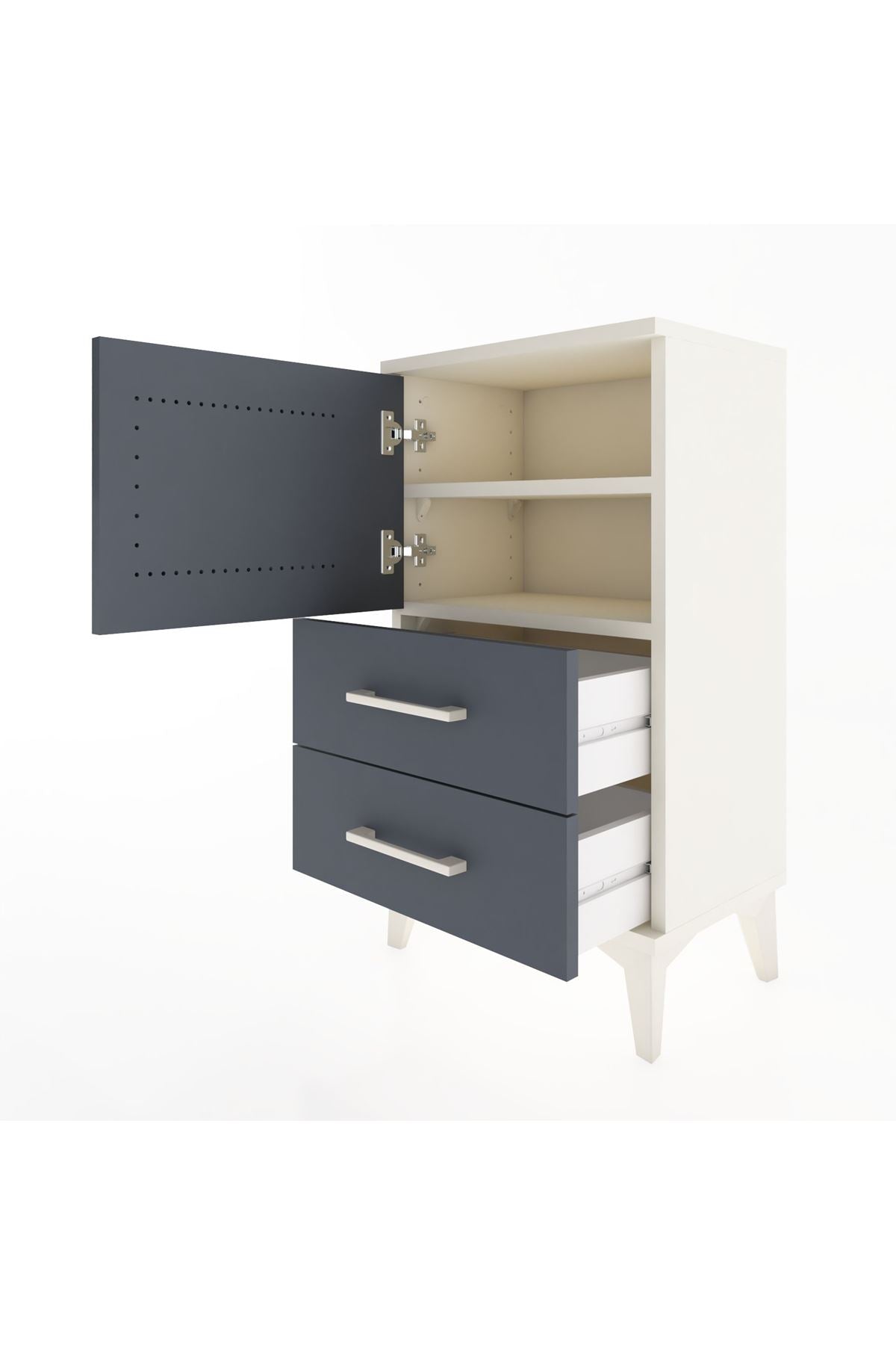 Arges Komodin 2 Raflı 2 Çekmeceli Tek Kapaklı 44x30x80 Aytaşı-Antrasit