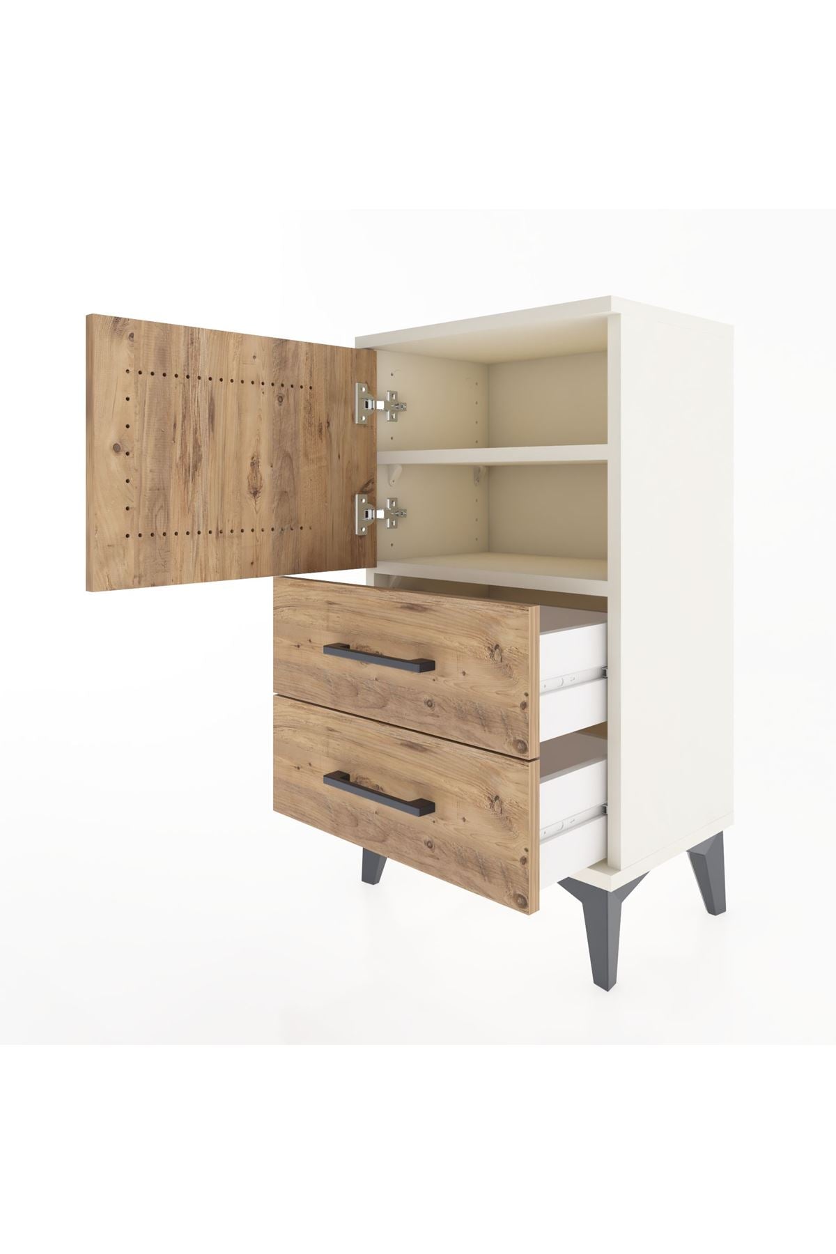 Arges Komodin 2 Raflı 2 Çekmeceli Tek Kapaklı 44x30x80 Aytaşı-Çam