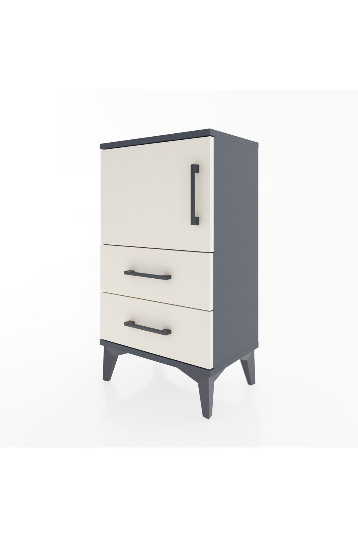 Arges Komodin 2 Raflı 2 Çekmeceli Tek Kapaklı 44x30x80 Antrasit-Aytaşı