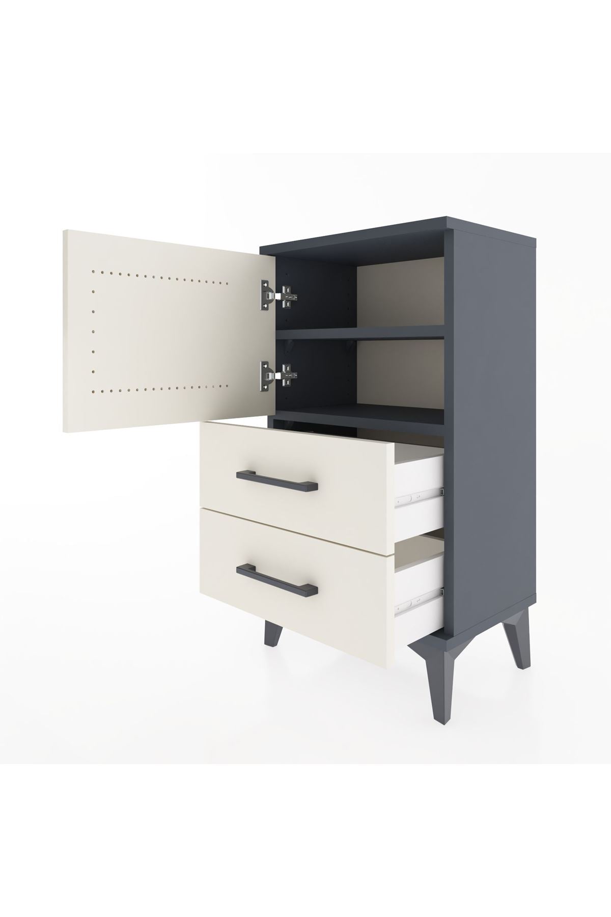 Arges Komodin 2 Raflı 2 Çekmeceli Tek Kapaklı 44x30x80 Antrasit-Aytaşı